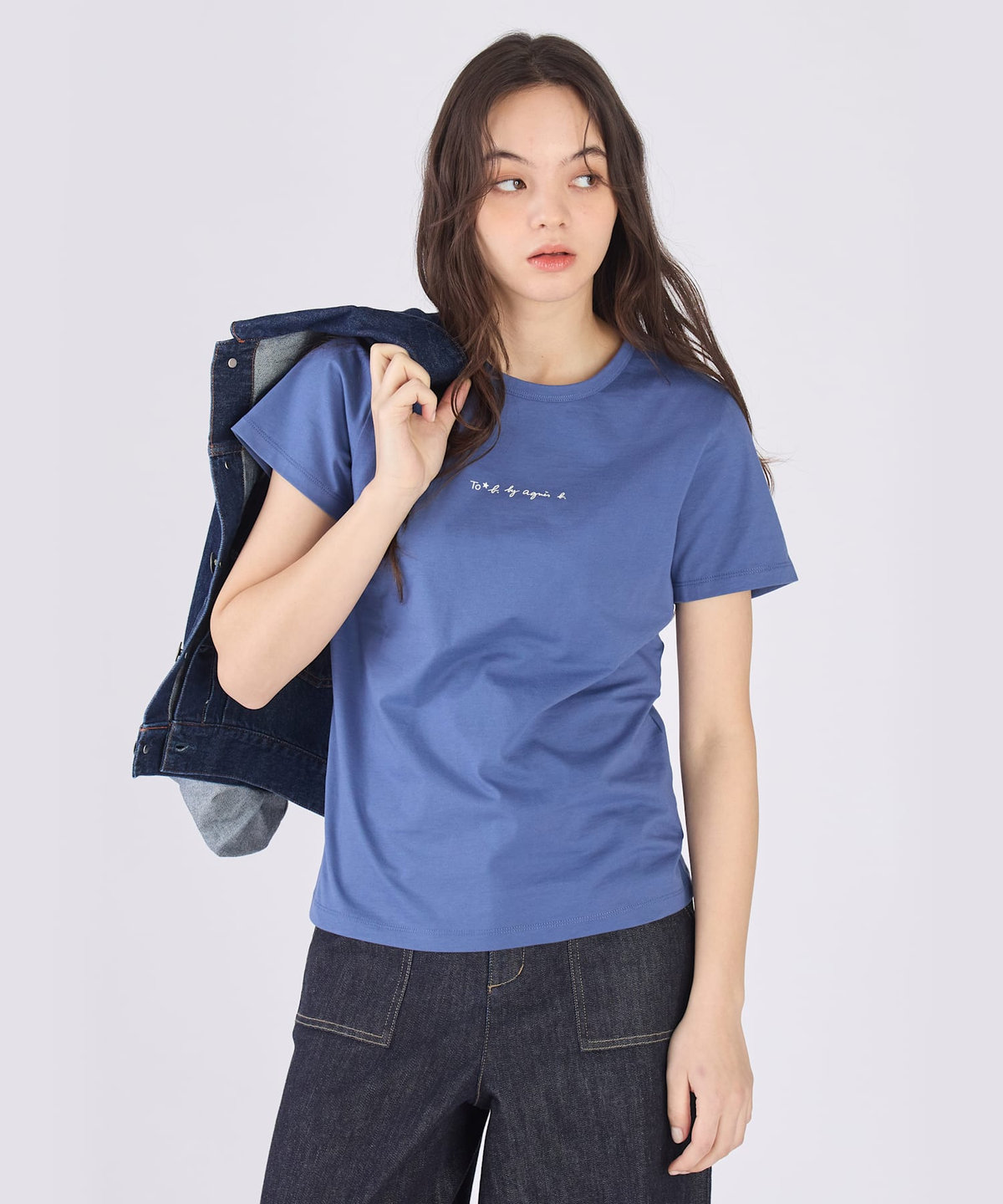 To b. by agnès b. ミニロゴ コットン 半袖 Tシャツ ブルー
