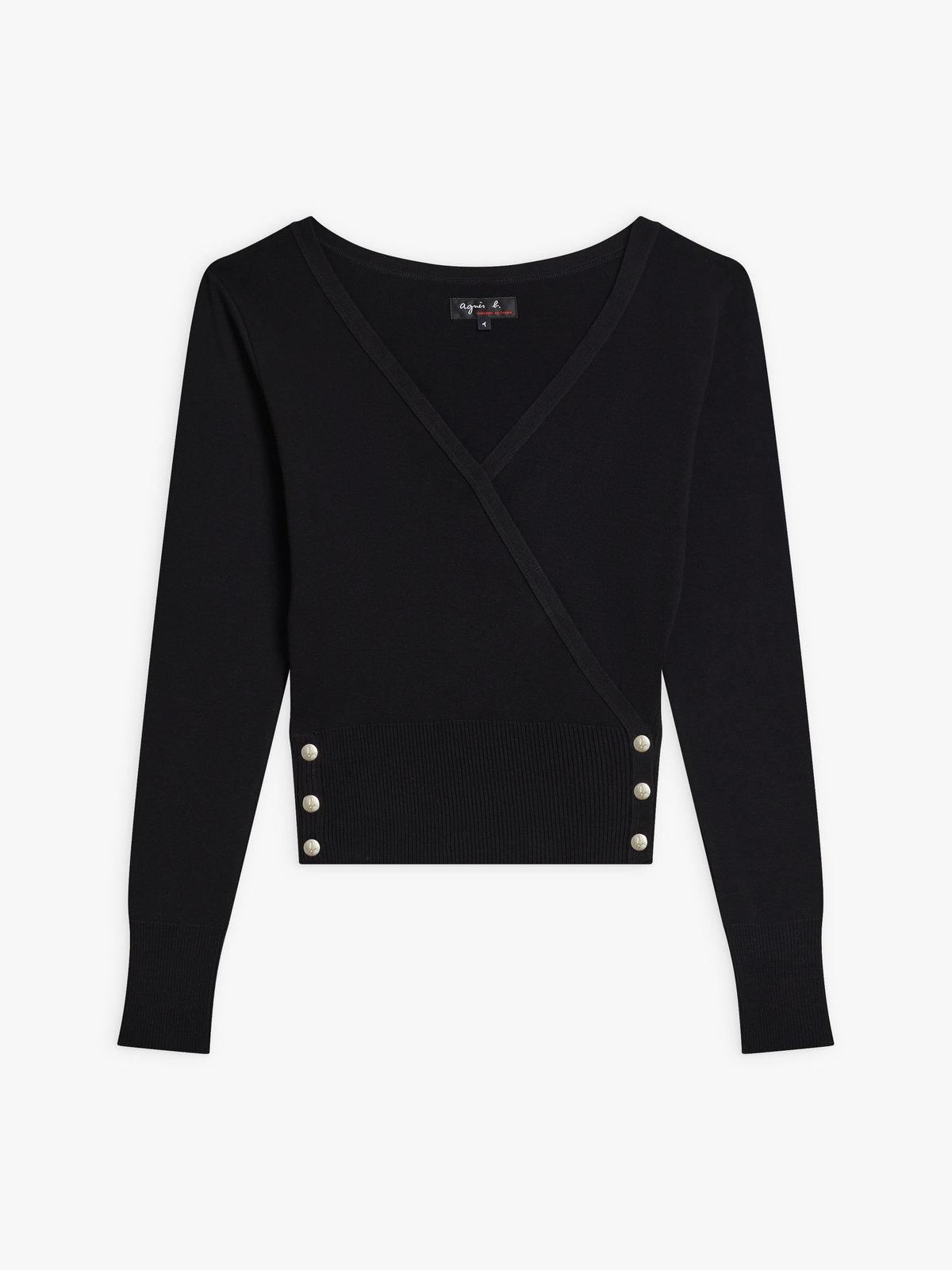 FEMME ウィメンズ コットン 長袖 カシュクール トップス ブラック
