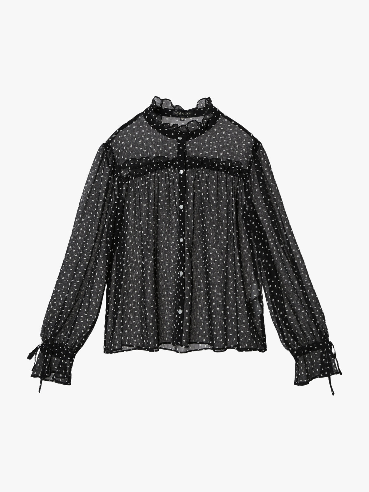 To b. by agnès b. ドットプリント ヨウリュウ 長袖 ギャザー ブラウス ブラック