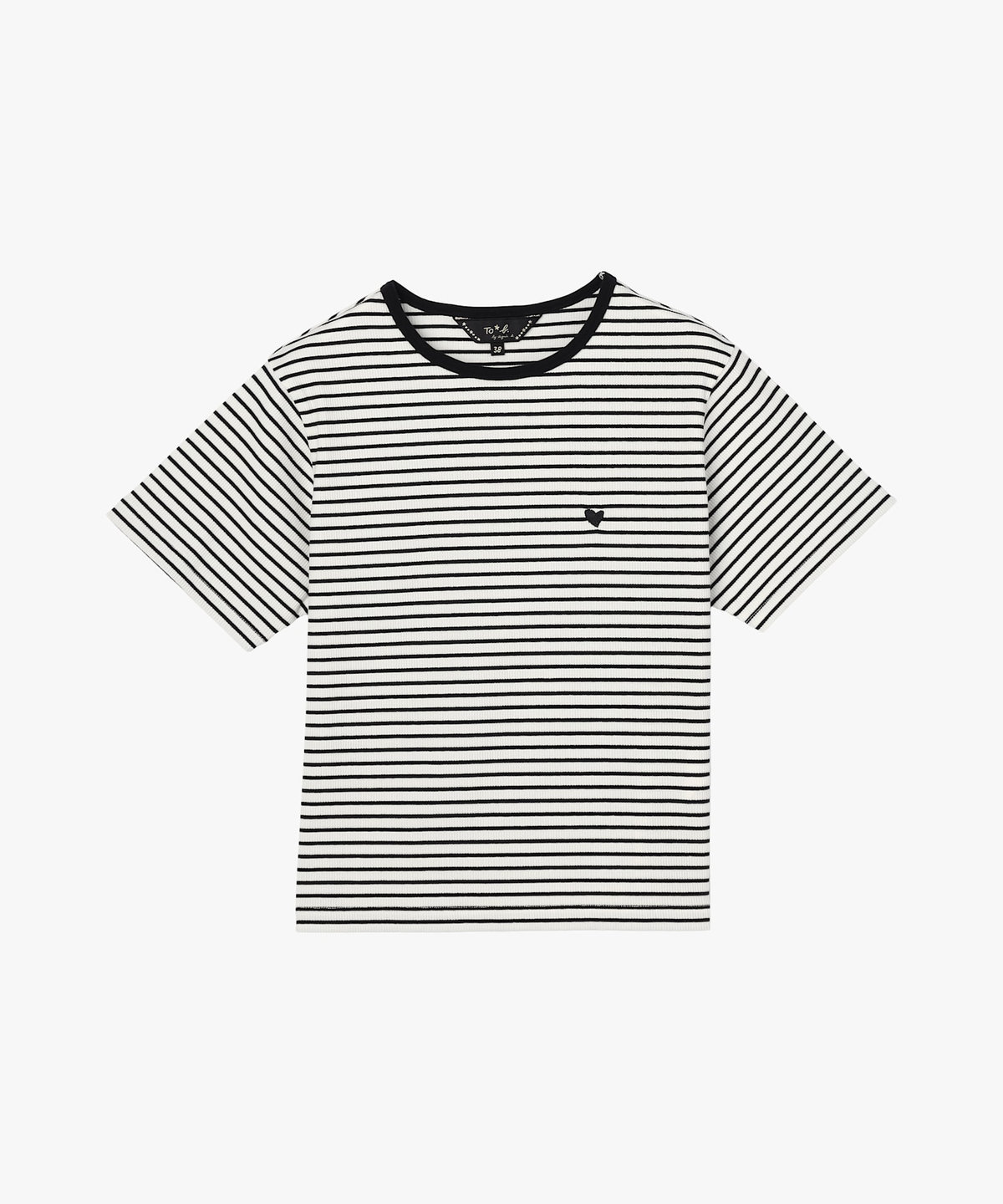 To b. by agnès b. ハート 刺繍 リブ ボーダー 半袖 Tシャツ ホワイト