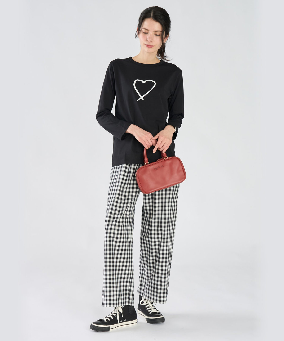 FEMME ウィメンズ アイコニック プリント コットン 長袖 Tシャツ "Sarajevo heart" ブラック