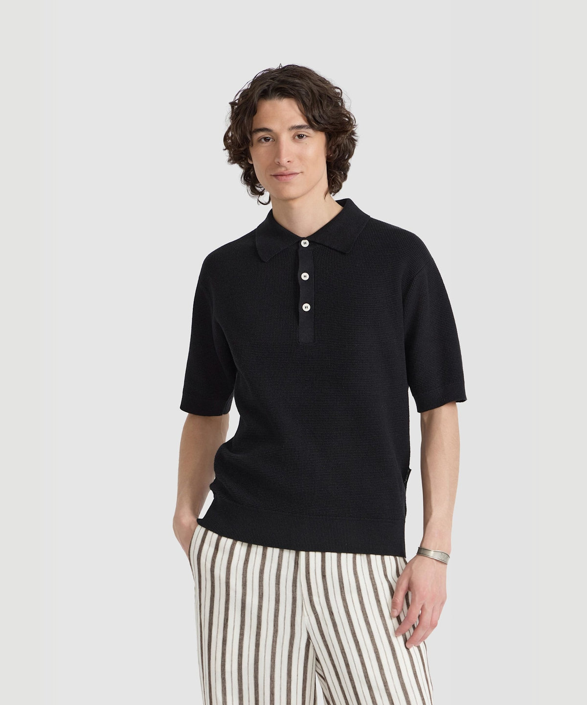 HOMME メンズ メンズ リネン コットン 半袖 ポロシャツ "Leo" グレー