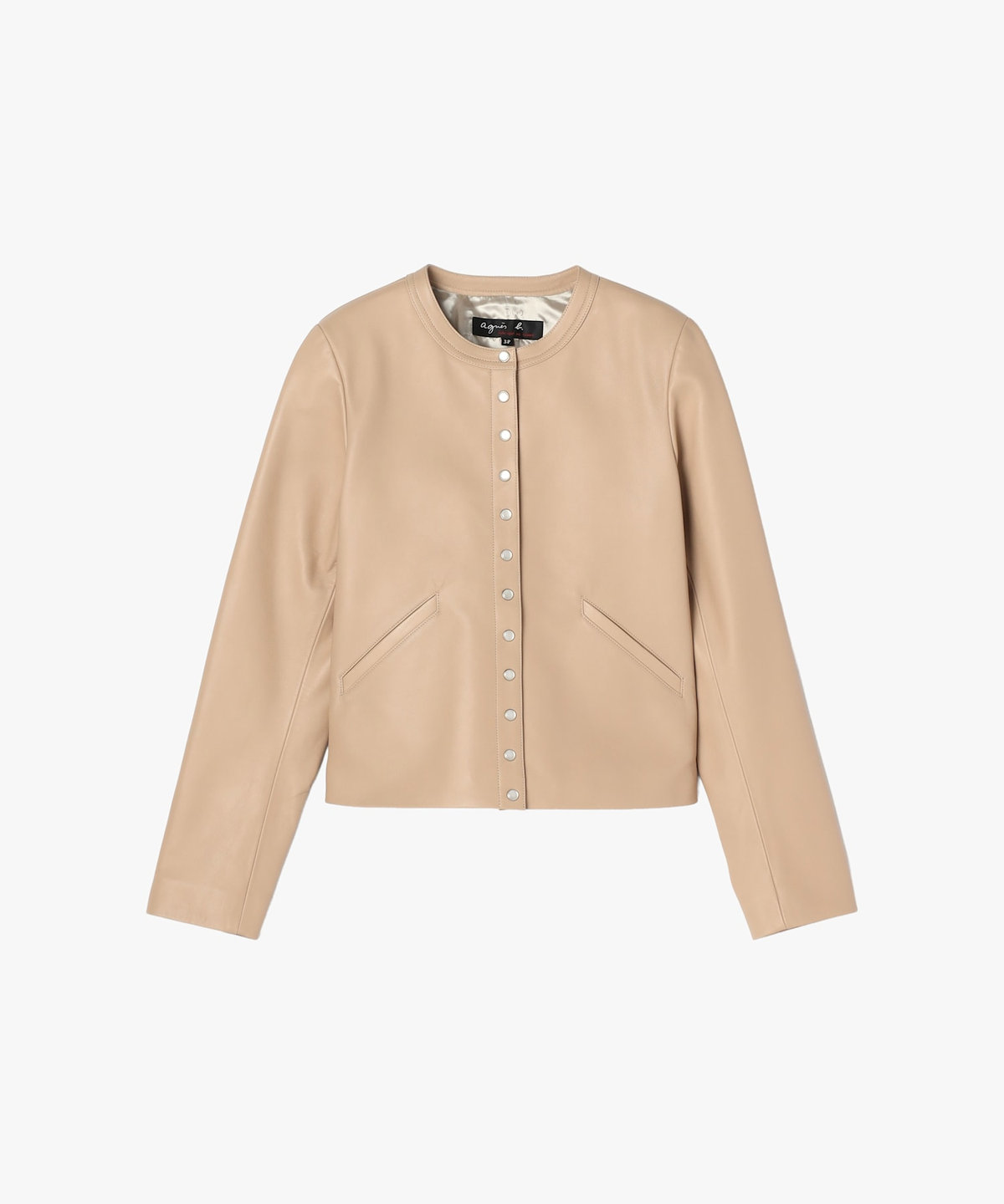 FEMME ウィメンズ ラムスキン レザー 長袖 カーディガンプレッション ベージュ