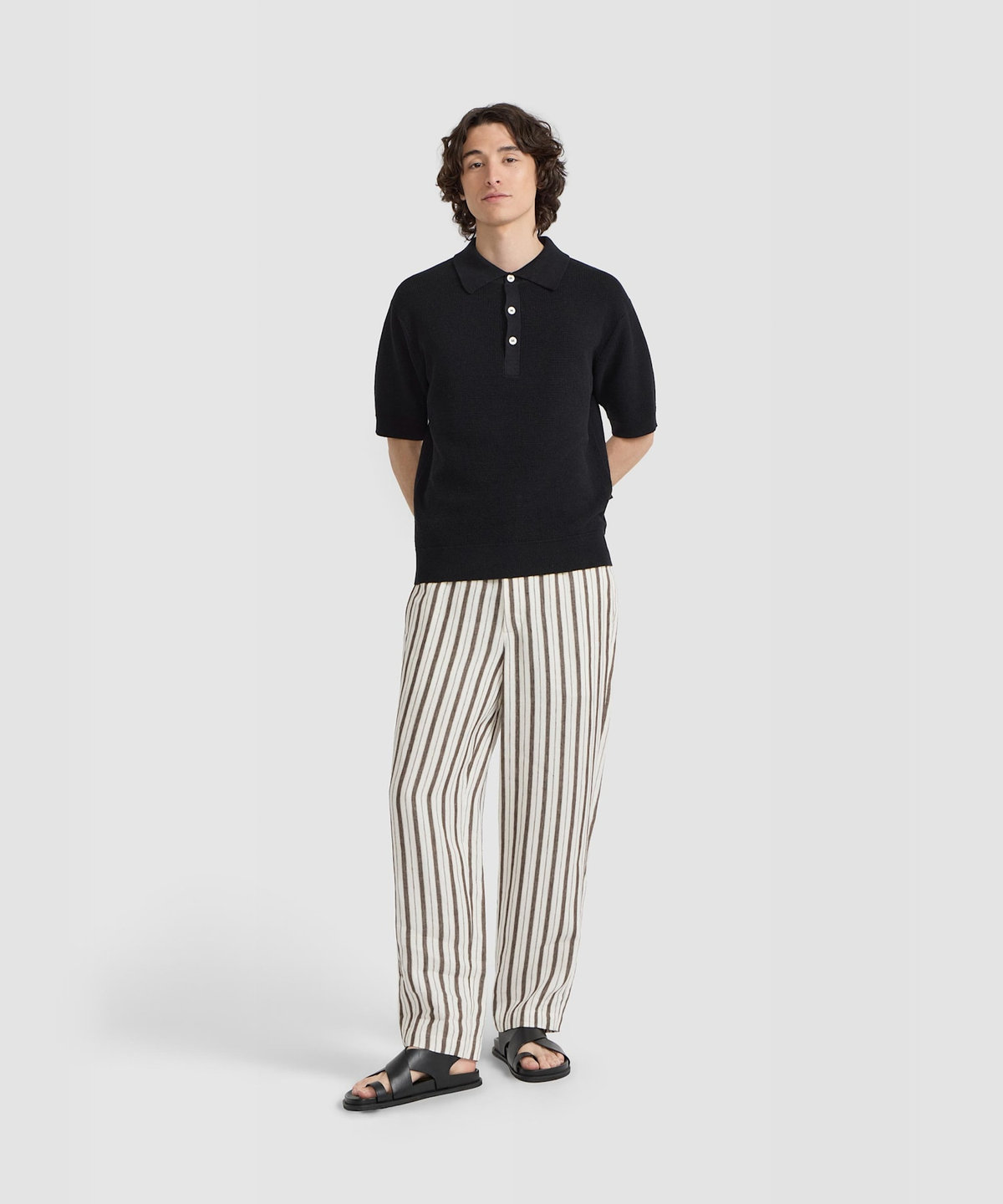 HOMME メンズ メンズ リネン コットン 半袖 ポロシャツ "Leo" グレー