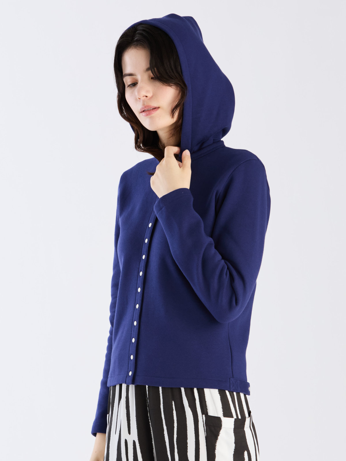 FEMME ウィメンズ オーガニックコットン メルトン 長袖 カーディガンプレッション ”Capuche” ネイビー