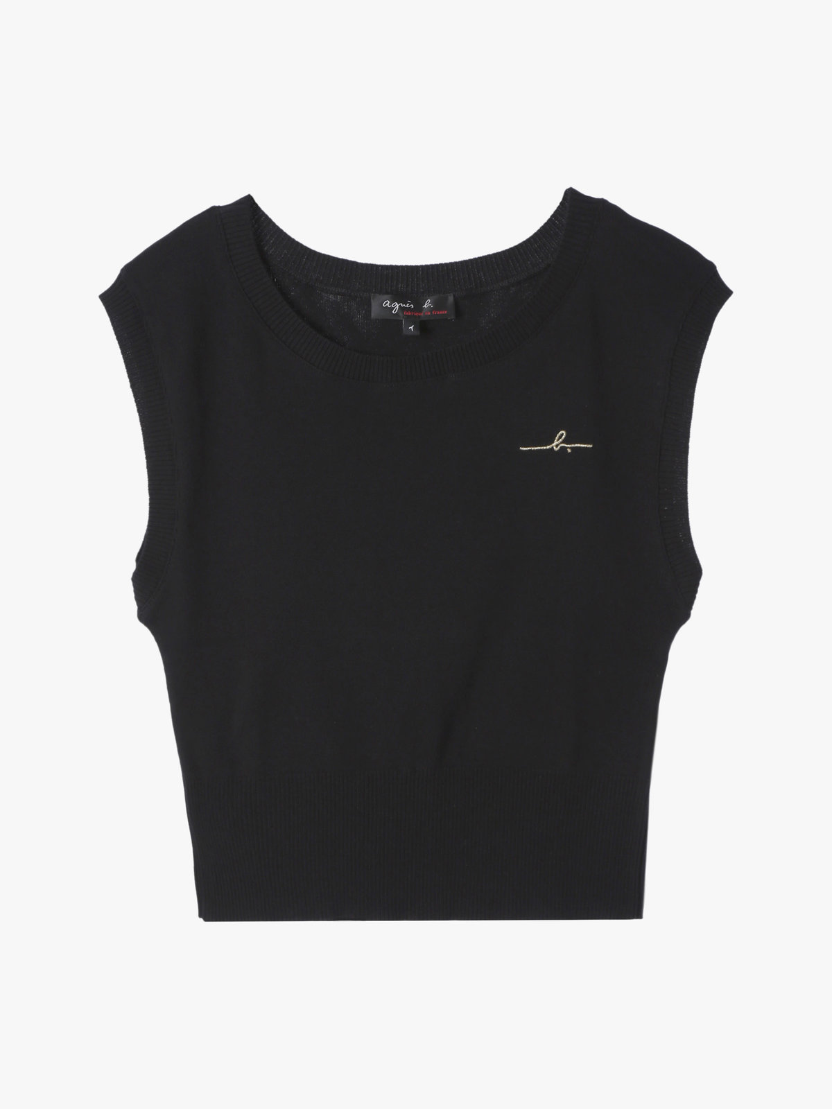 FEMME ウィメンズ 【Outlet】"b." ロゴ刺繍 コットンニット ベスト "Ovaline" ブラック