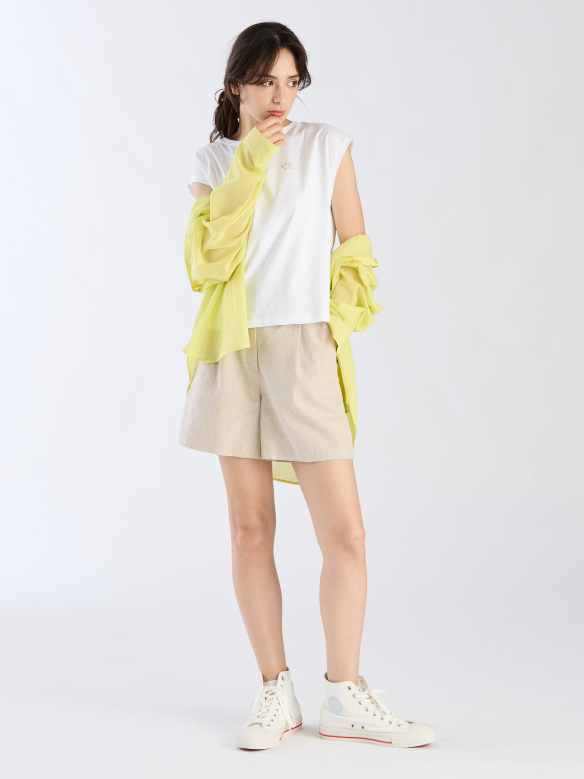 To b. by agnès b. 【Outlet】グリッターロゴフレンチスリーブTシャツ ホワイト