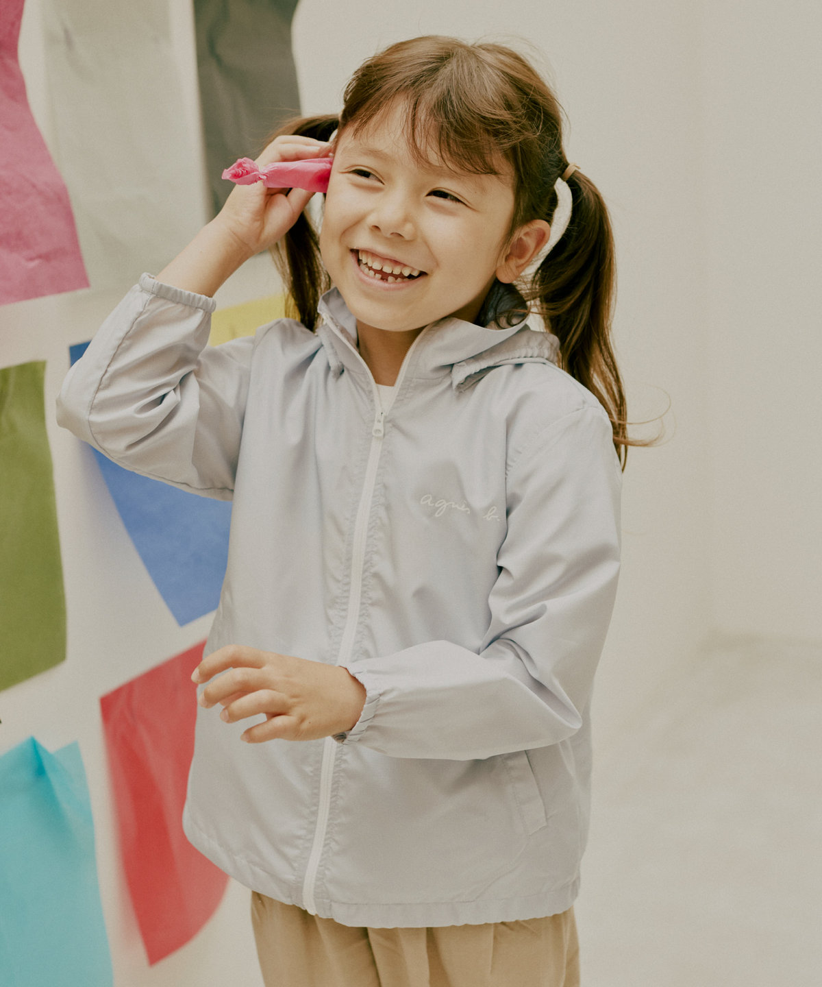 ENFANT ユニセックス キッズ "b."ロゴ刺繍 コットン パンツ ブラウン