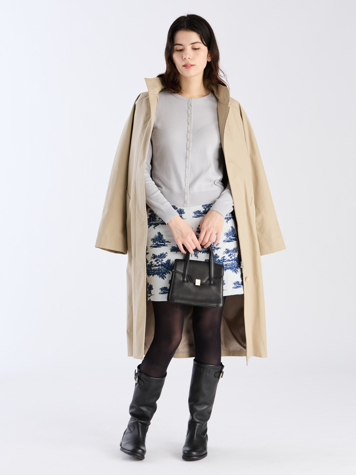 FEMME ウィメンズ 【Outlet】コットン ニット 長袖 カーディガンプレッション ”Swing Nacre” グレー