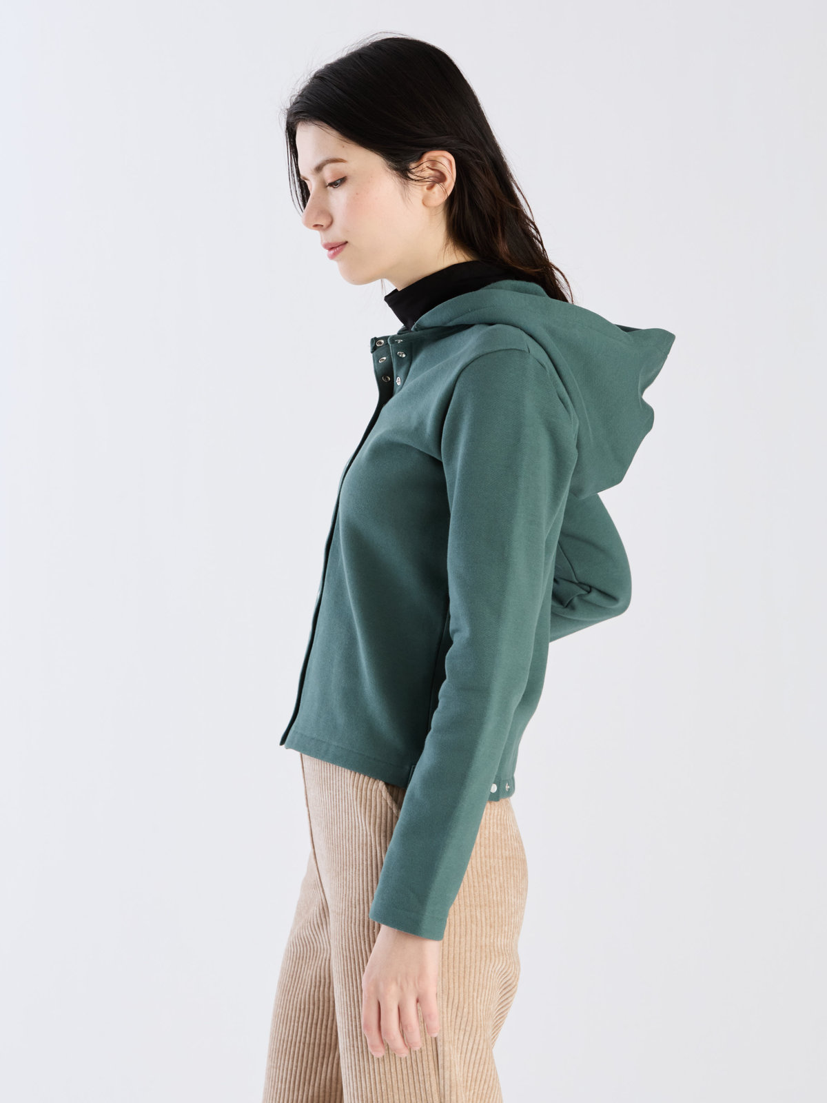 FEMME ウィメンズ オーガニックコットン メルトン 長袖 カーディガンプレッション ”Capuche” グリーン