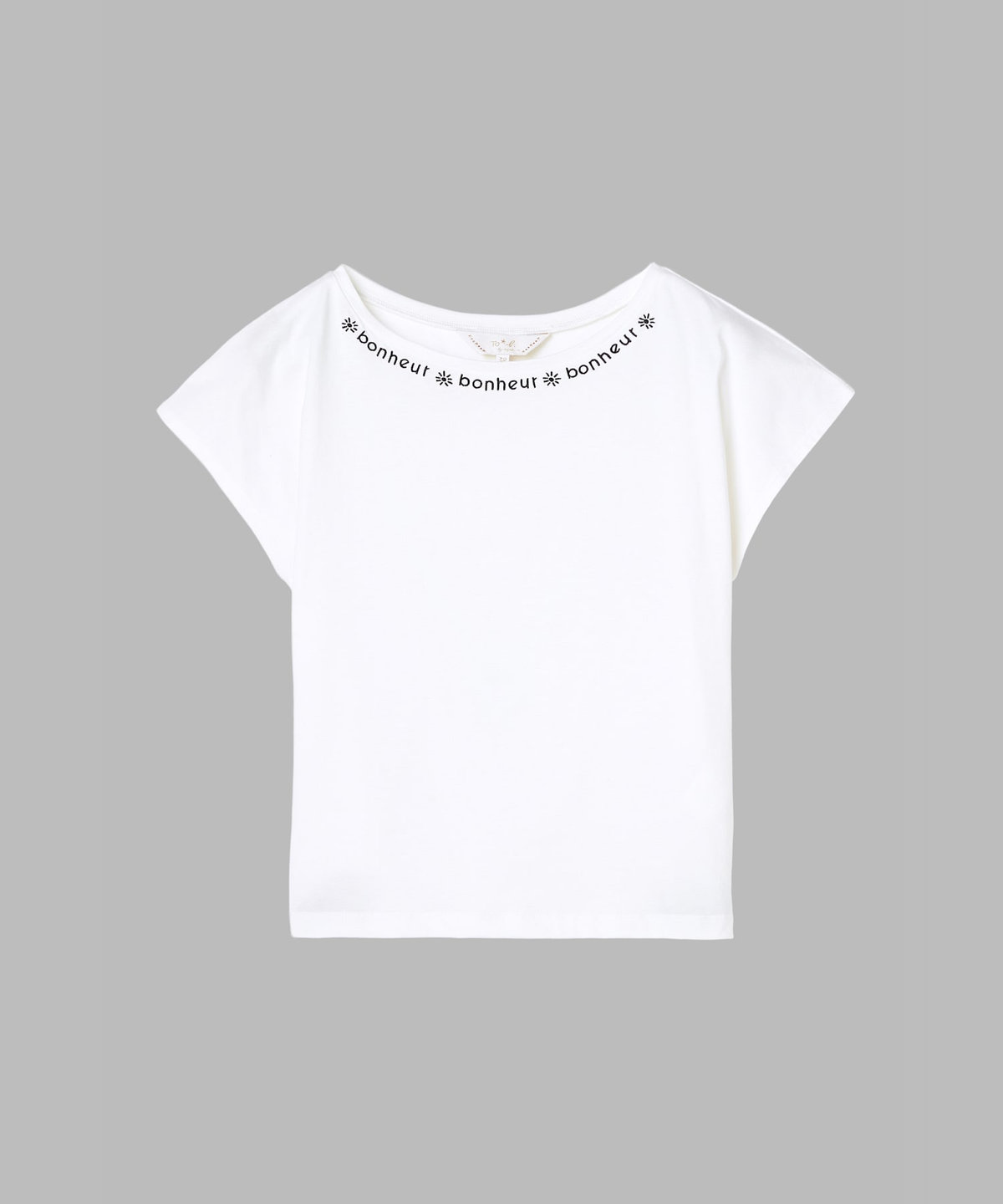 To b. by agnès b. メッセージ 刺繍 コットン 半袖 Tシャツ "Bonheur" ホワイト