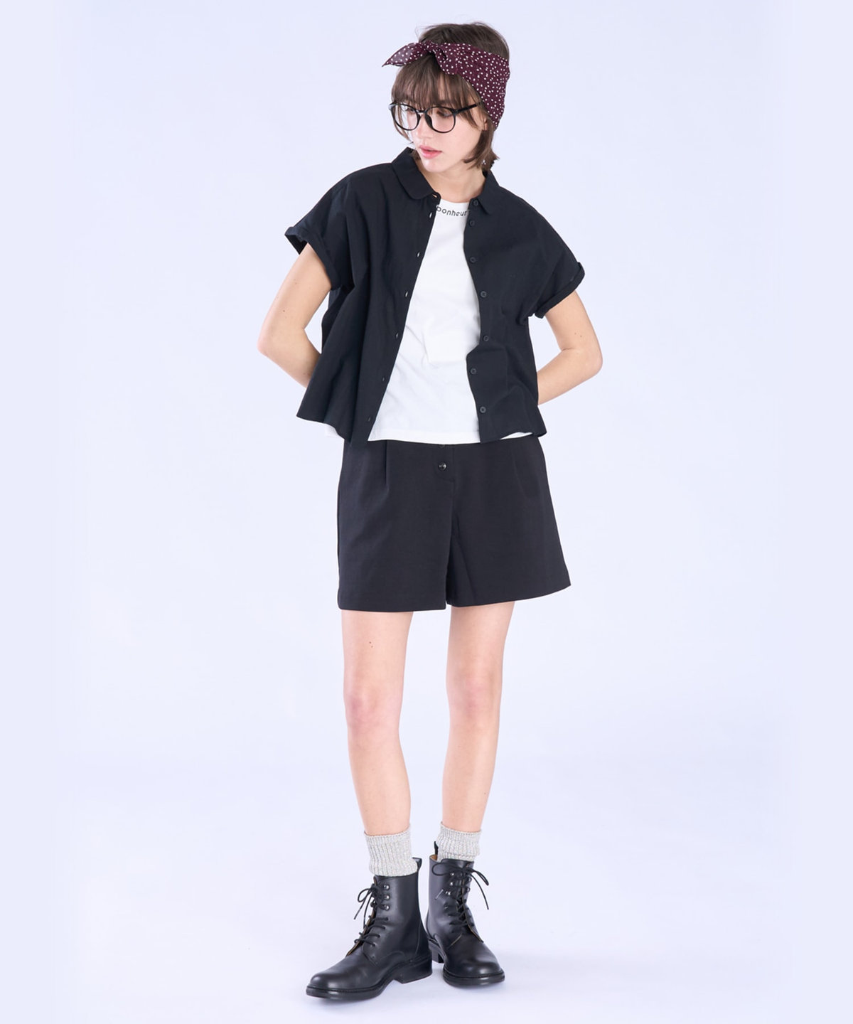 To b. by agnès b. メッセージ 刺繍 コットン 半袖 Tシャツ "Bonheur" ホワイト