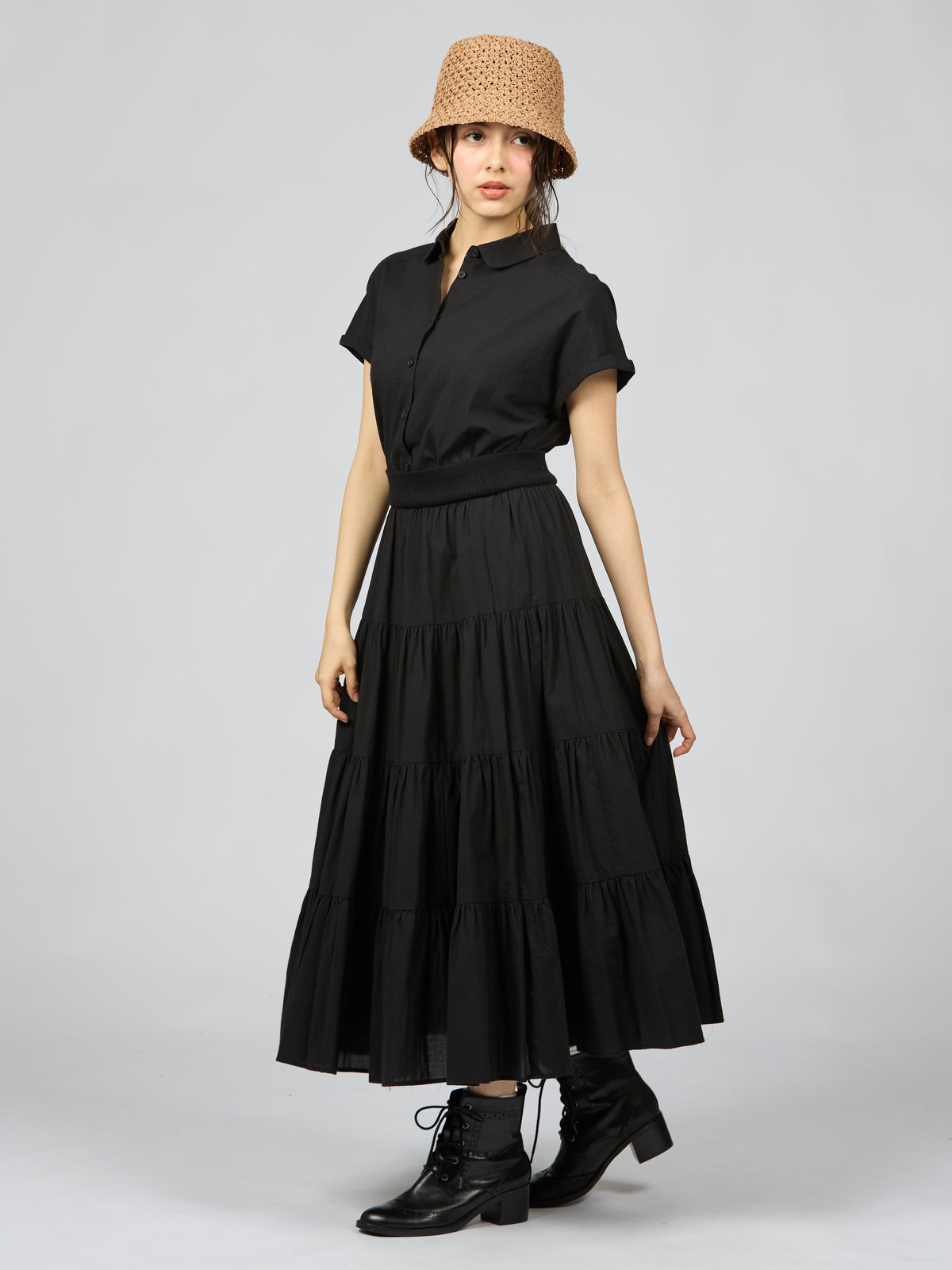 To b. by agnès b. コットン フォーティアード スカート ブラック