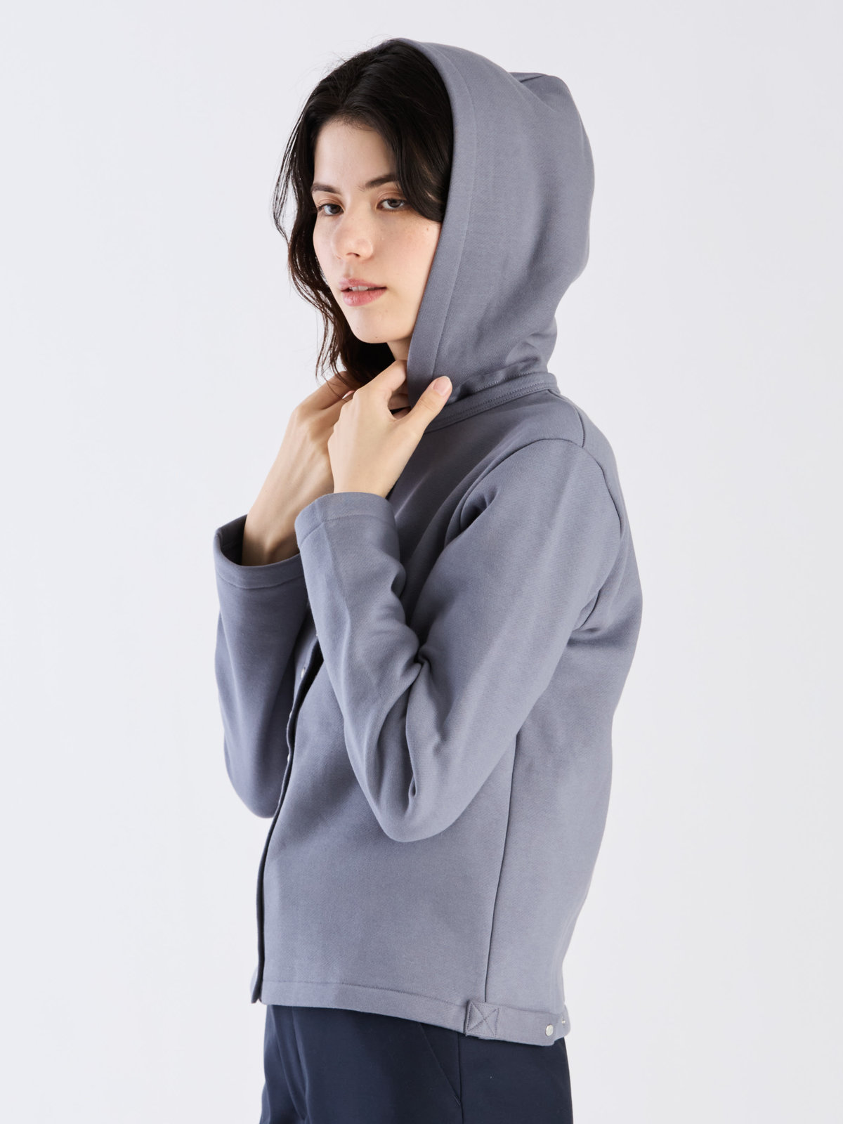 FEMME ウィメンズ オーガニックコットン メルトン 長袖 カーディガンプレッション ”Capuche” グレー