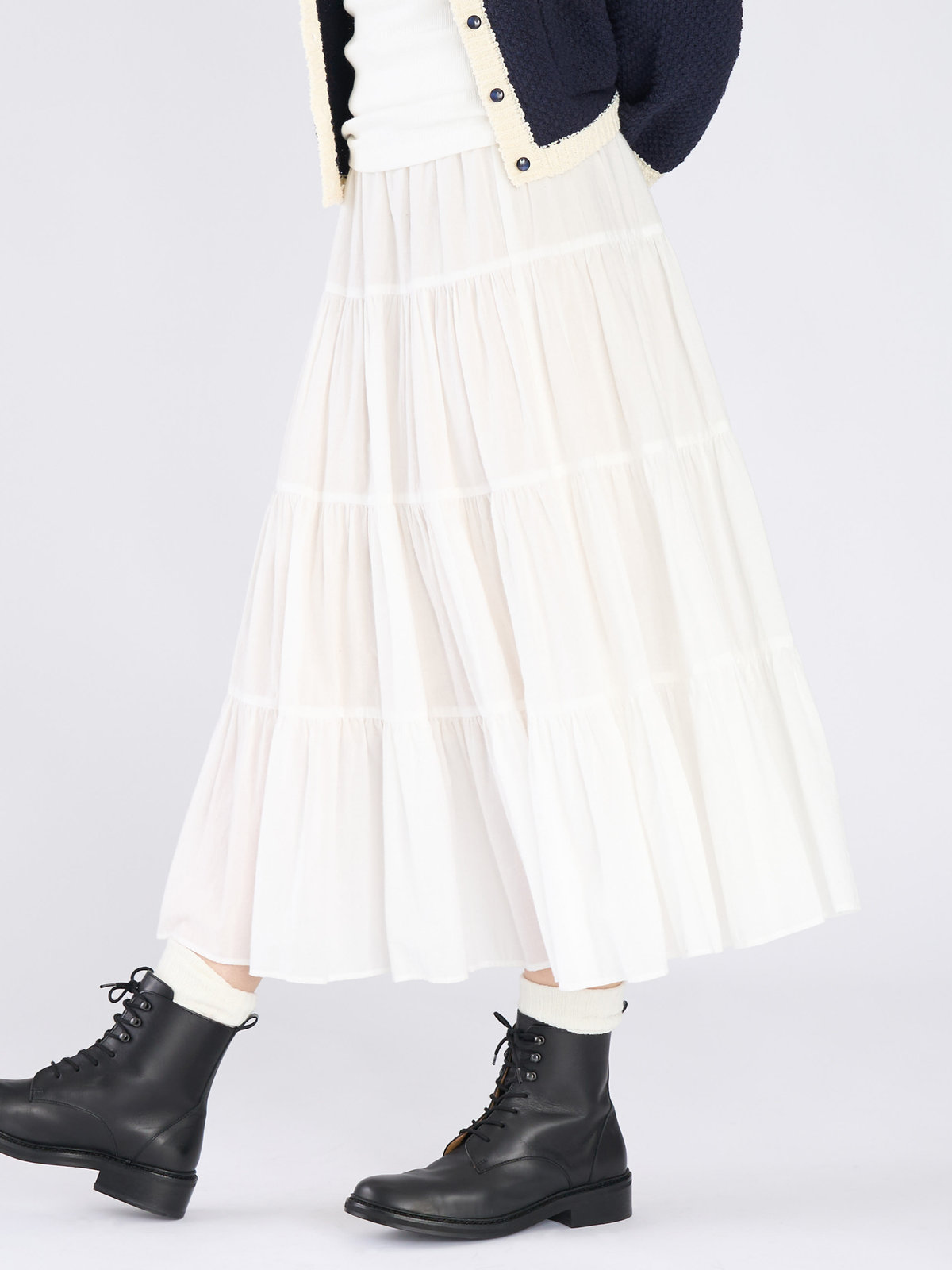 To b. by agnès b. コットン フォーティアード スカート ホワイト