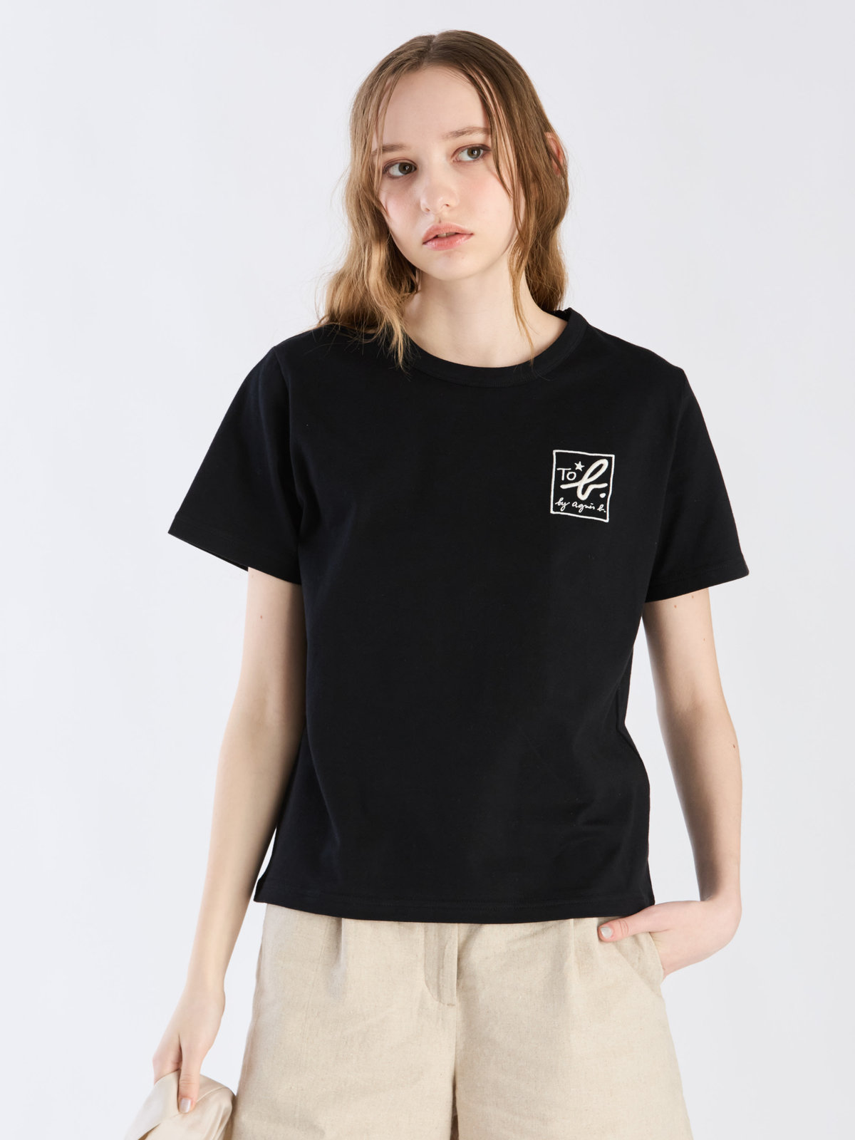 To b. by agnès b. 【Outlet】3D "To b."ロゴ刺繍 半袖 Tシャツ ブラック