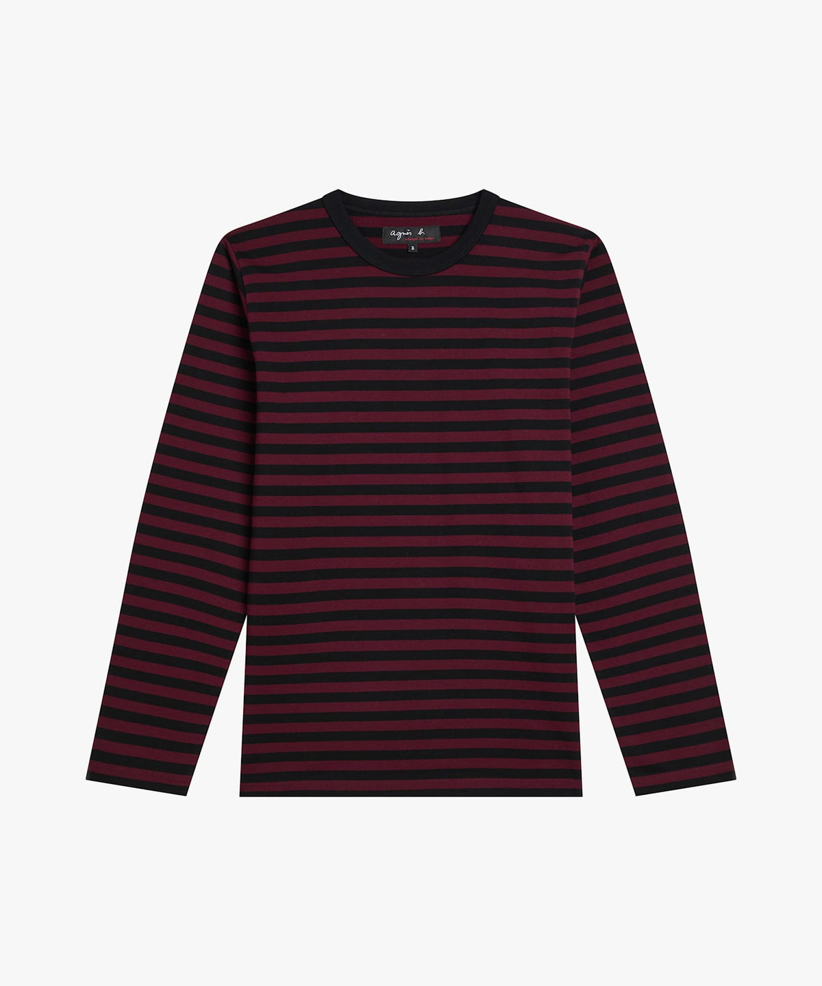 HOMME メンズ メンズ 細ボーダー コットン 長袖 Tシャツ ブラック×ボルドー