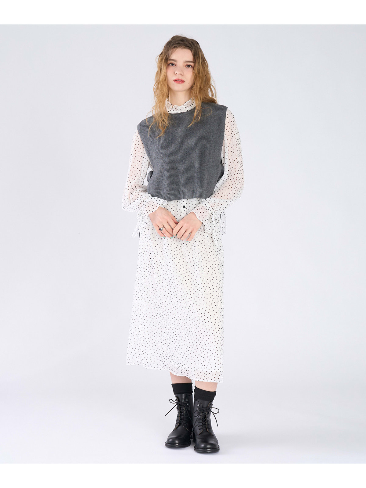 To b. by agnès b. ドットプリント ヨウリュウ スカート ホワイト