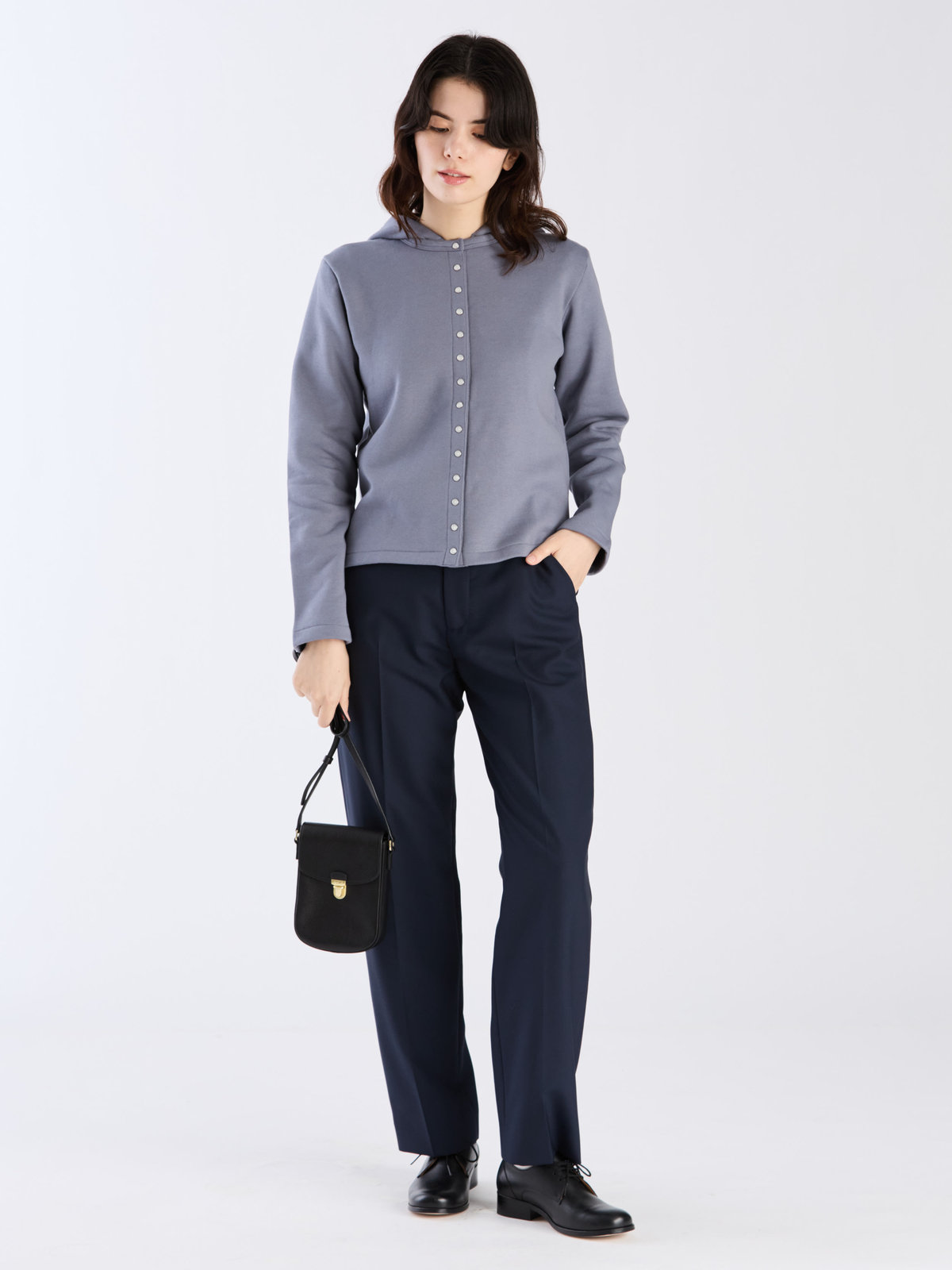 FEMME ウィメンズ オーガニックコットン メルトン 長袖 カーディガンプレッション ”Capuche” グレー