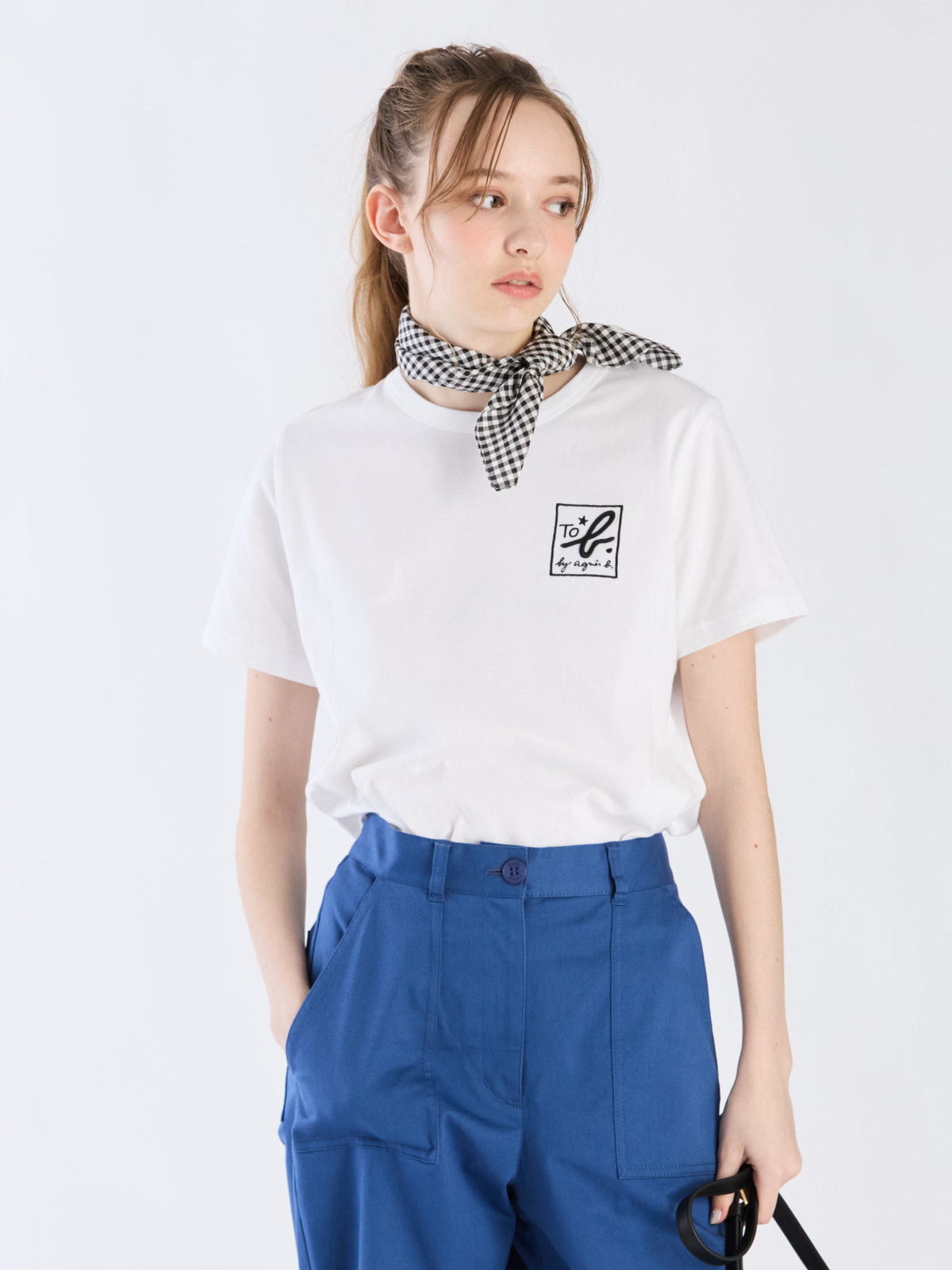 To b. by agnès b. 【Outlet】3D "To b."ロゴ刺繍 半袖 Tシャツ ホワイト