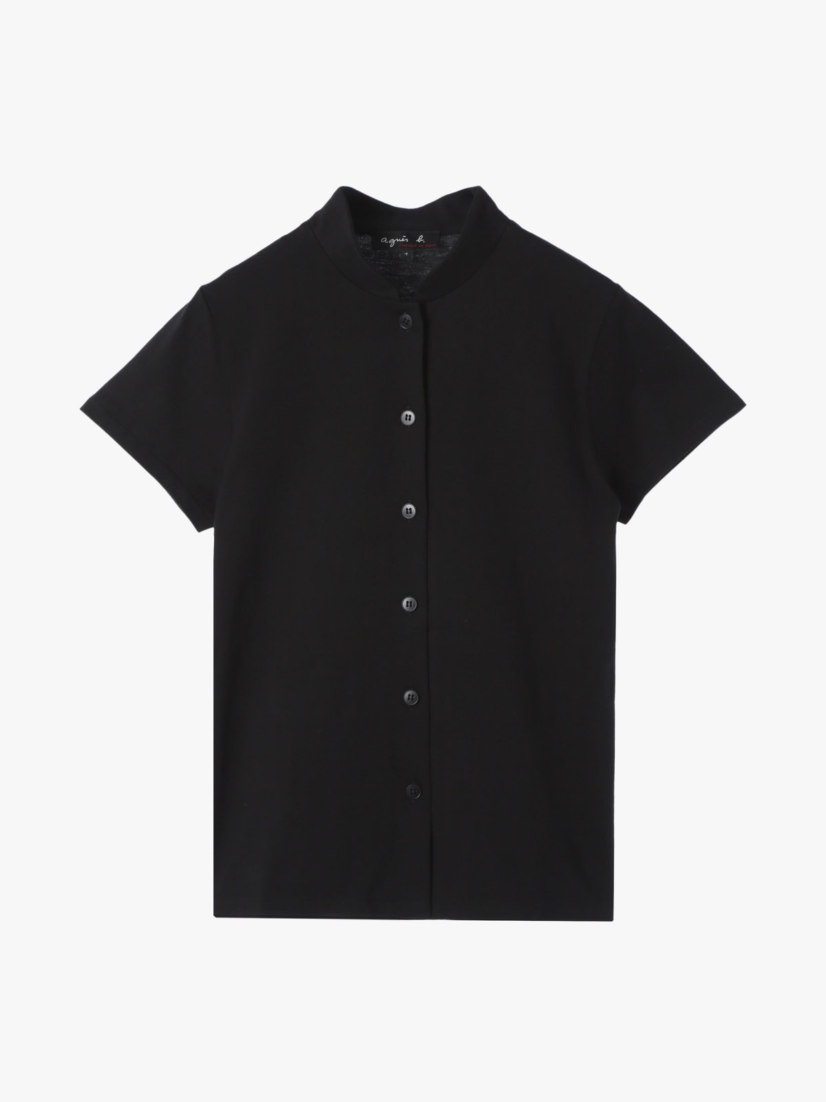 FEMME ウィメンズ コットン ハイネック 半袖 ブラウス "Violaine" ブラック