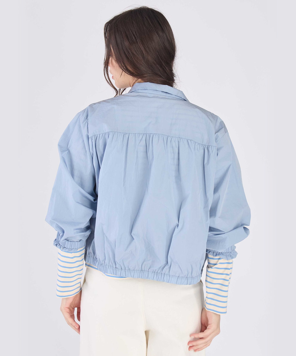 To b. by agnès b. シアー ナイロン パフィー ブルゾン ブルー