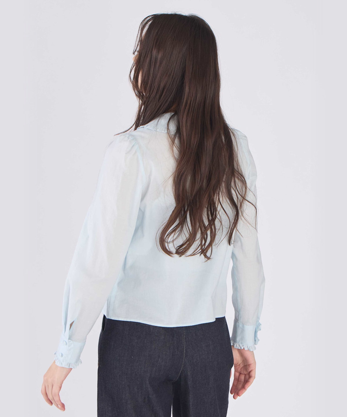 To b. by agnès b. コットン フリルカラー 長袖 ブラウス ライトブルー