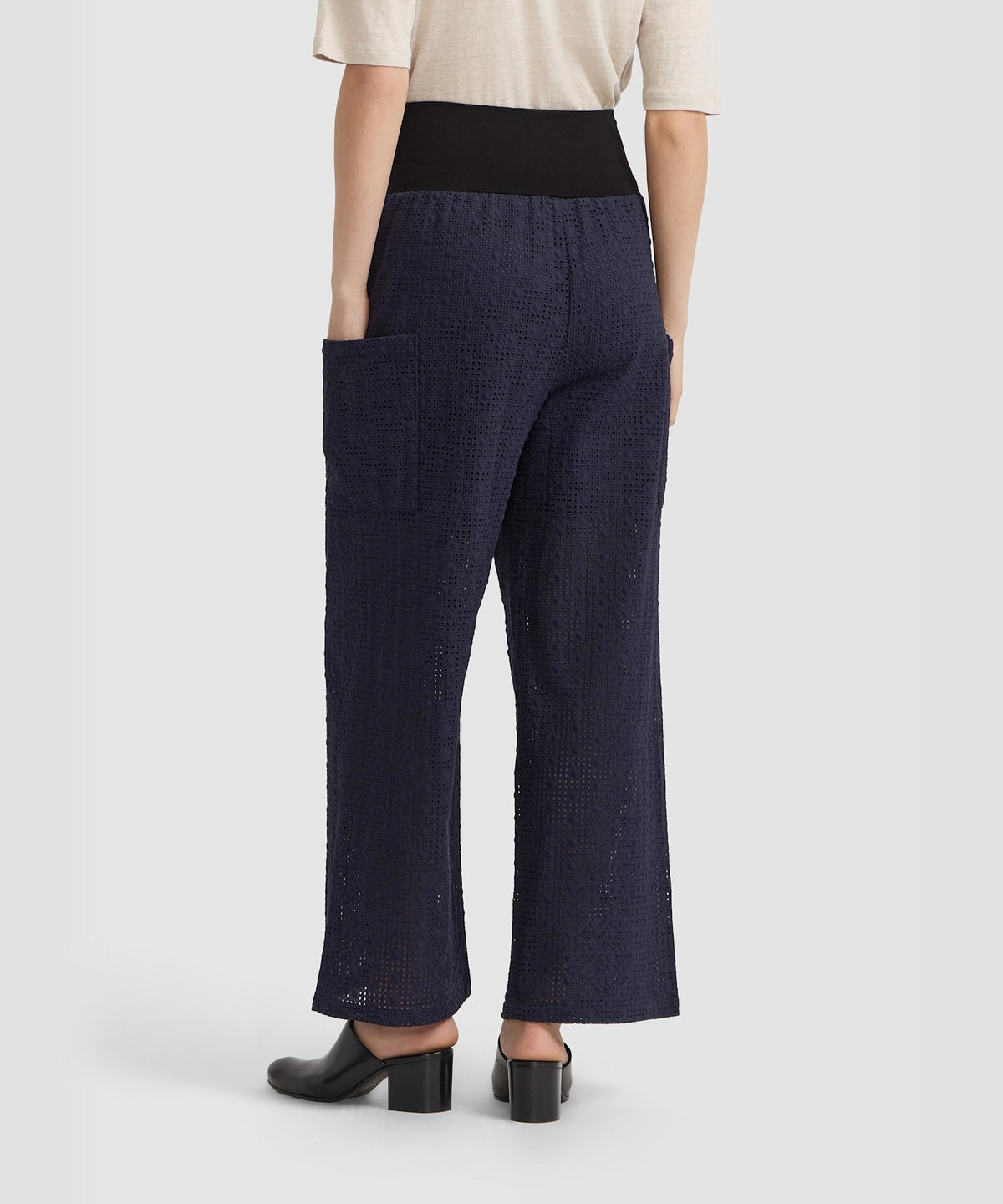 FEMME ウィメンズ プリント コットン ワイドパンツ "Matis" ネイビー