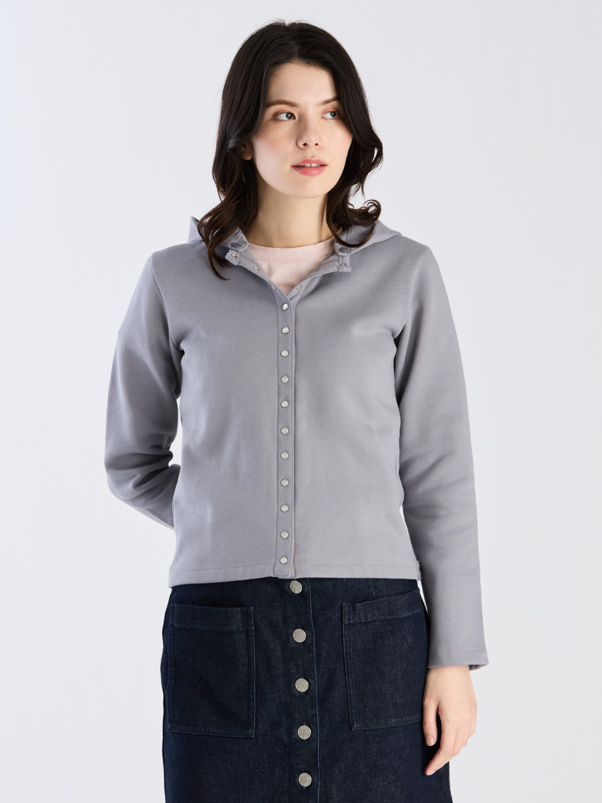 FEMME ウィメンズ オーガニックコットン メルトン 長袖 カーディガンプレッション ”Capuche” グレー