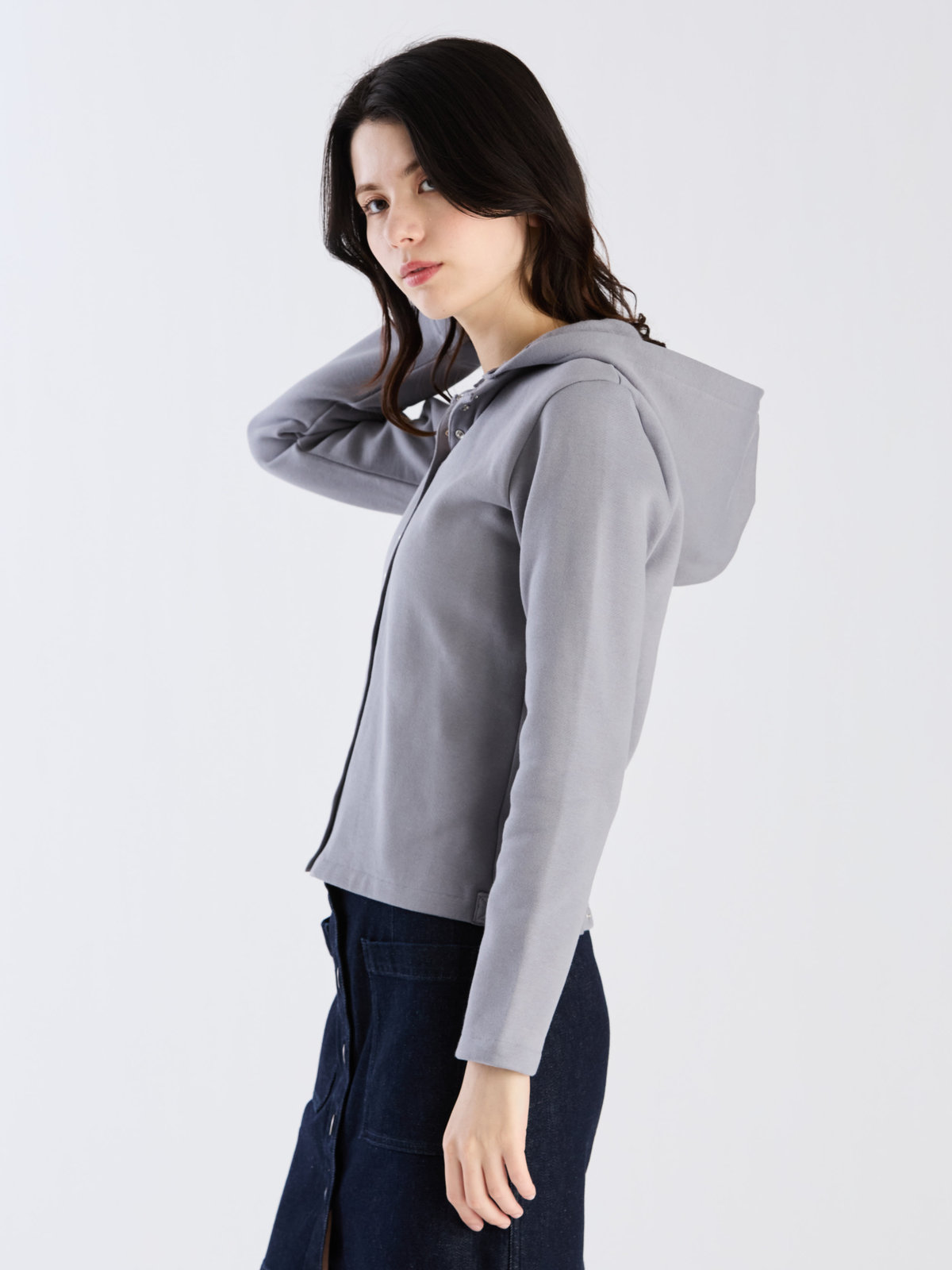 FEMME ウィメンズ オーガニックコットン メルトン 長袖 カーディガンプレッション ”Capuche” グレー