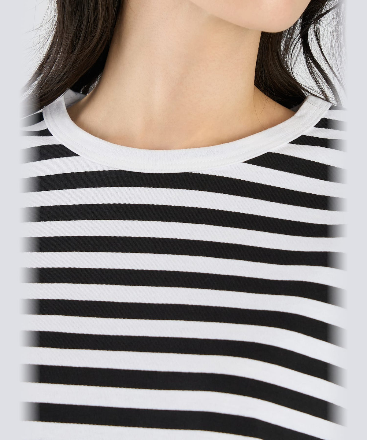 FEMME ウィメンズ 細ボーダー コットン 長袖 Tシャツ "Cool" ホワイト×ブラック