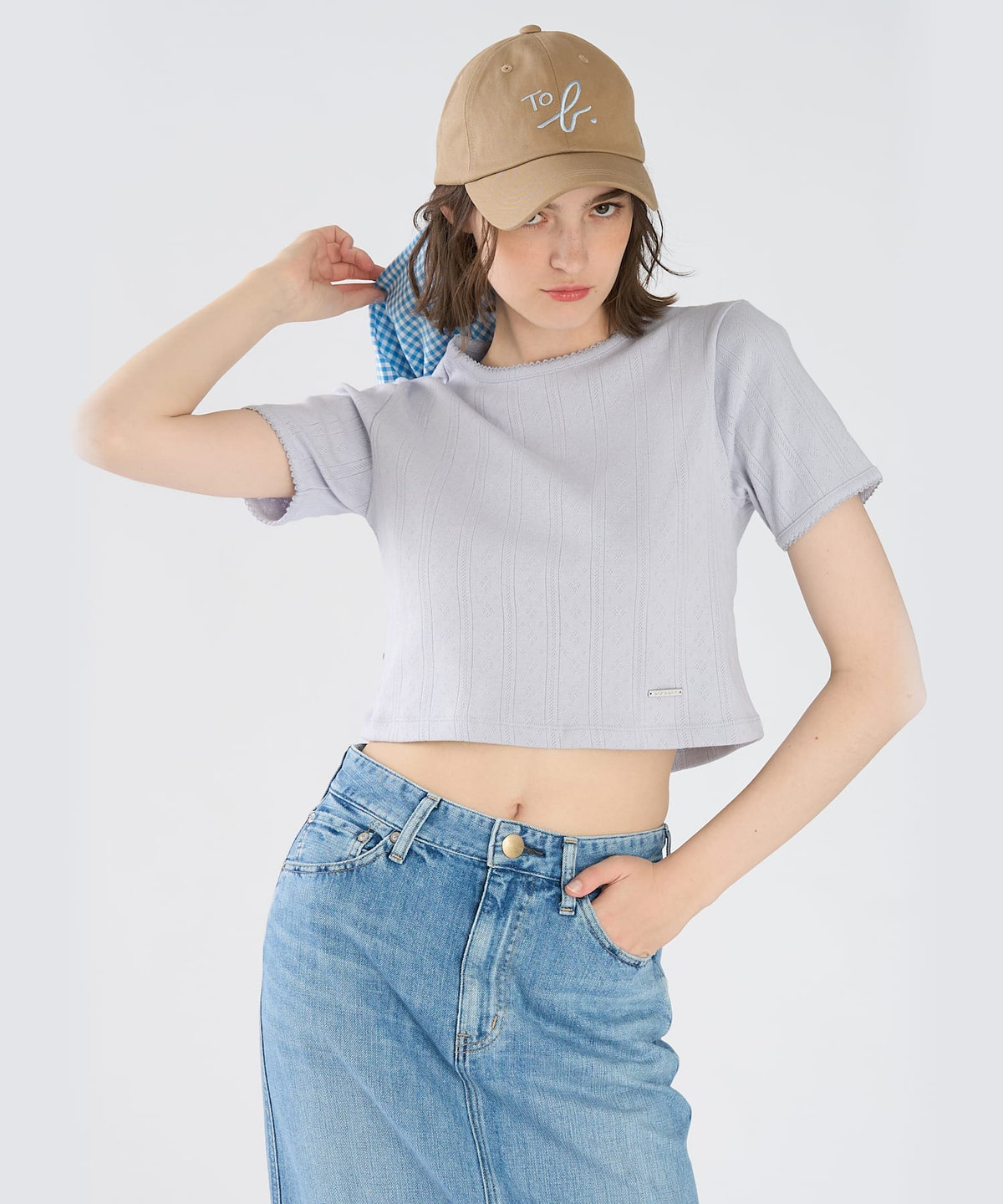 To b. by agnès b. アイレット コットン ジャージー コンパクト 半袖 Tシャツ ブルー