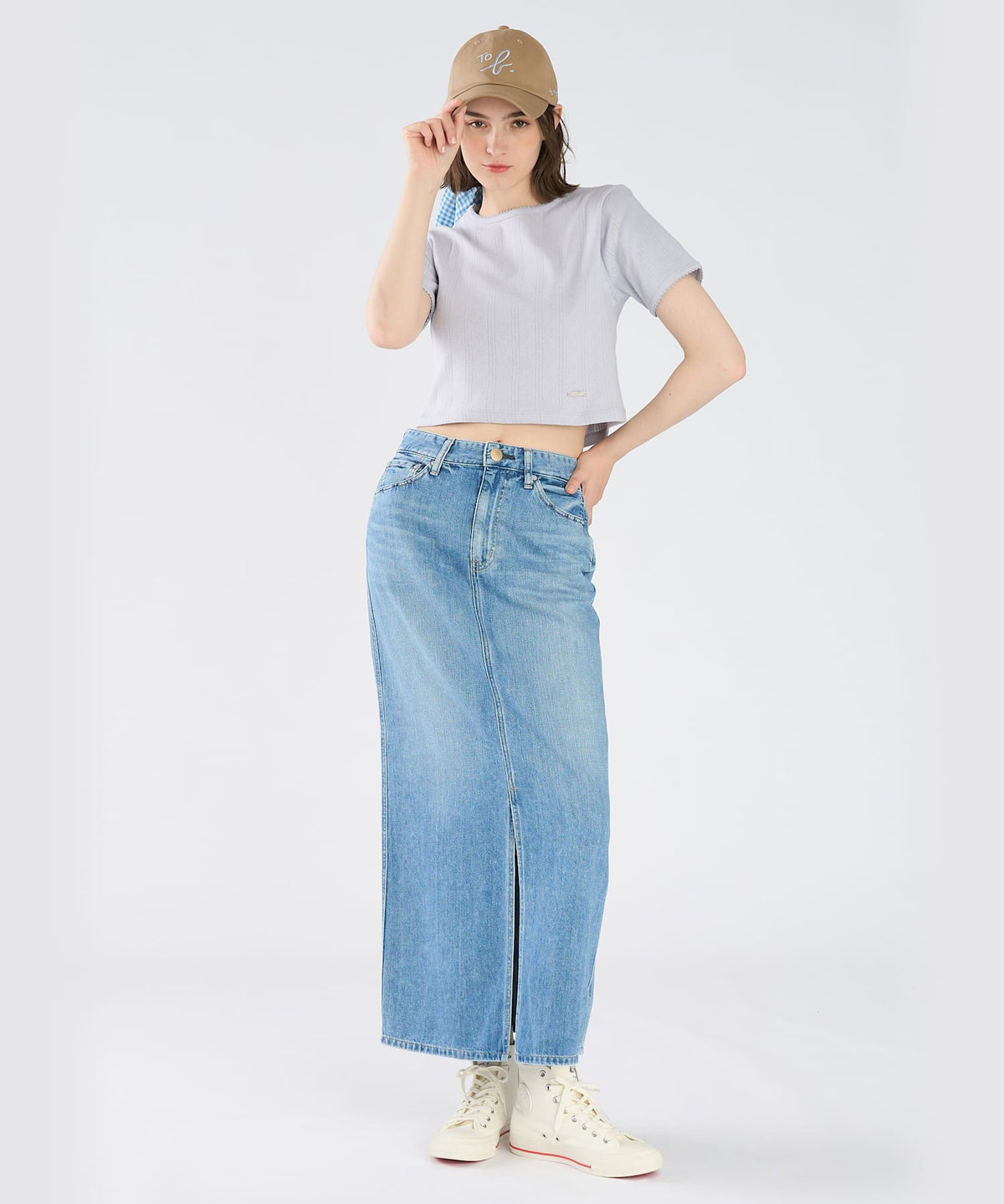 To b. by agnès b. アイレット コットン ジャージー コンパクト 半袖 Tシャツ ブルー