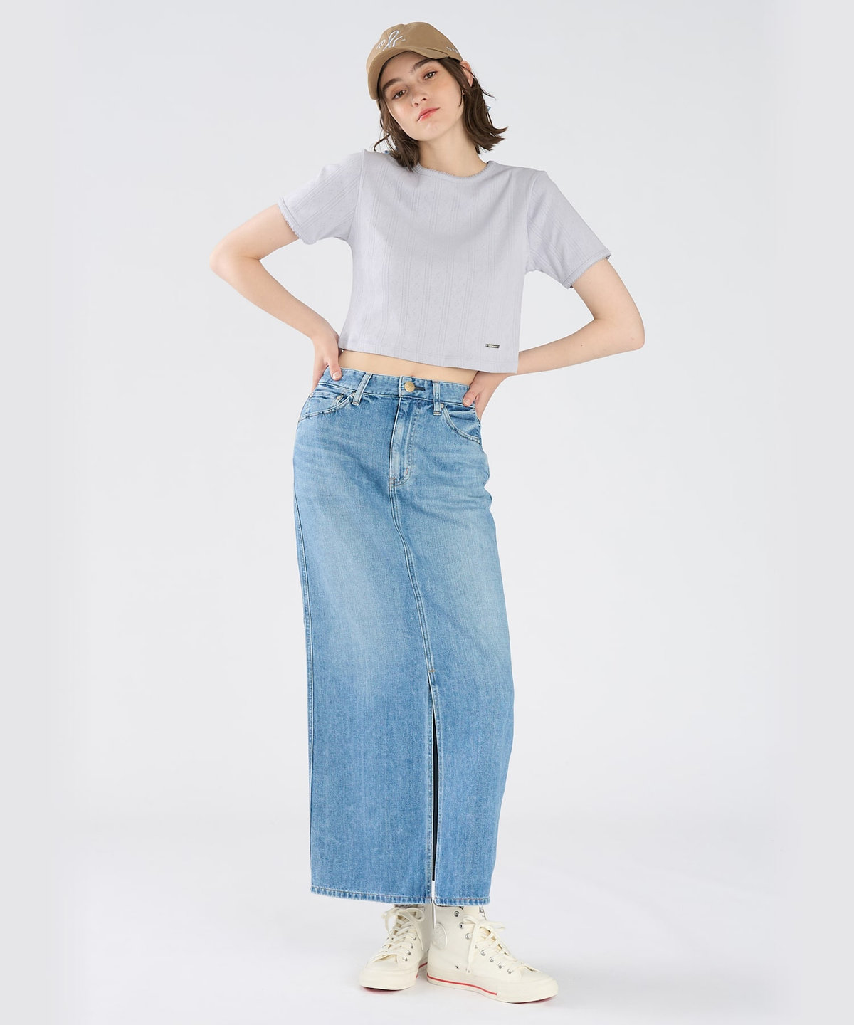 To b. by agnès b. アイレット コットン ジャージー コンパクト 半袖 Tシャツ ブルー