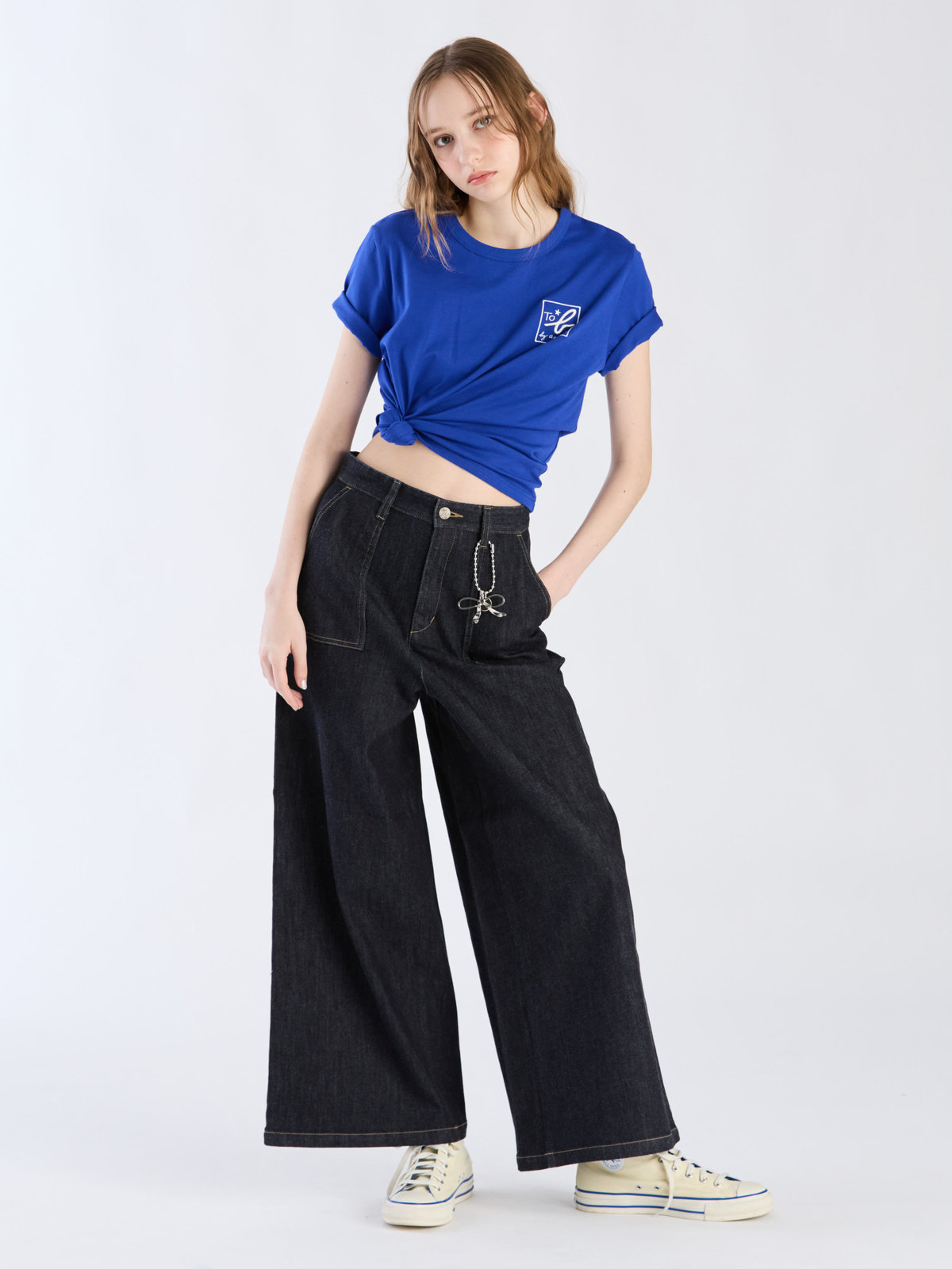 To b. by agnès b. 【Outlet】3D "To b."ロゴ刺繍 半袖 Tシャツ ブルー