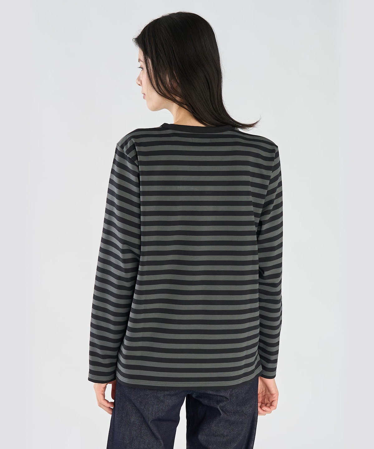 FEMME ウィメンズ 【by R 限定品】agnes b. 細ボーダーxストライプ コットン 長袖 Tシャツ "Haru" グレー系その他