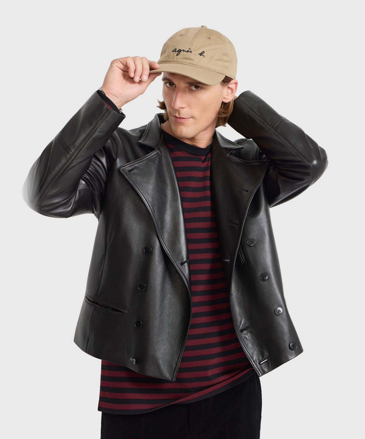 HOMME メンズ メンズ 細ボーダー コットン 長袖 Tシャツ ブラック×ボルドー