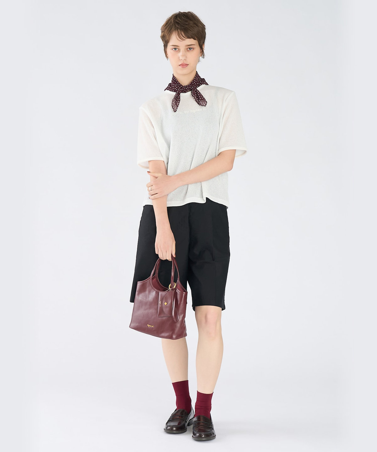 To b. by agnès b. ロゴ ワッフルTシャツ ホワイト
