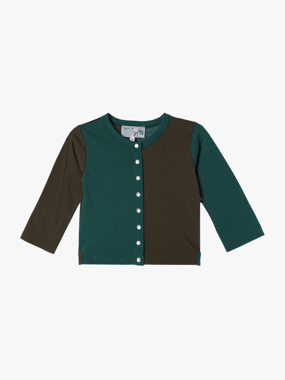 ENFANT ベビー 【Outlet】ベビー バイカラー コットン 長袖 カーディガンプレッション グリーン