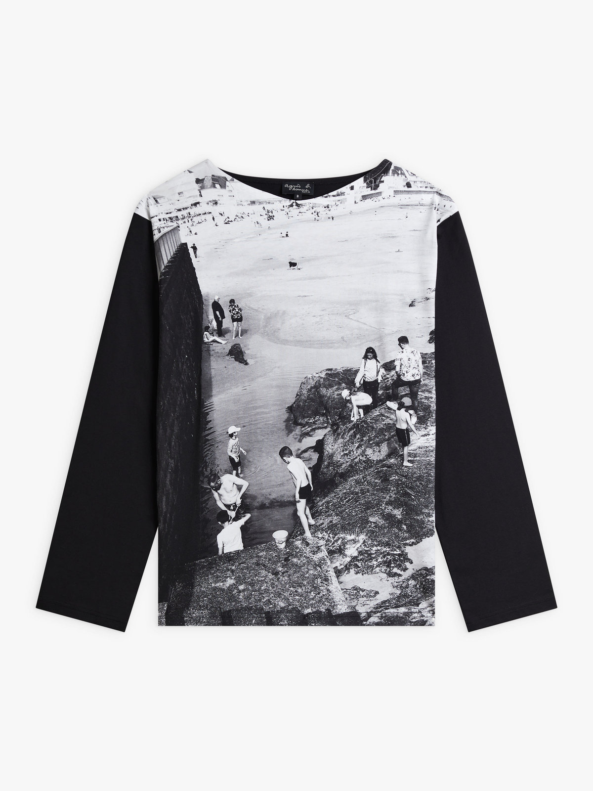 HOMME メンズ フォトプリント コットン 長袖 Tシャツ ”La plage” マルチ