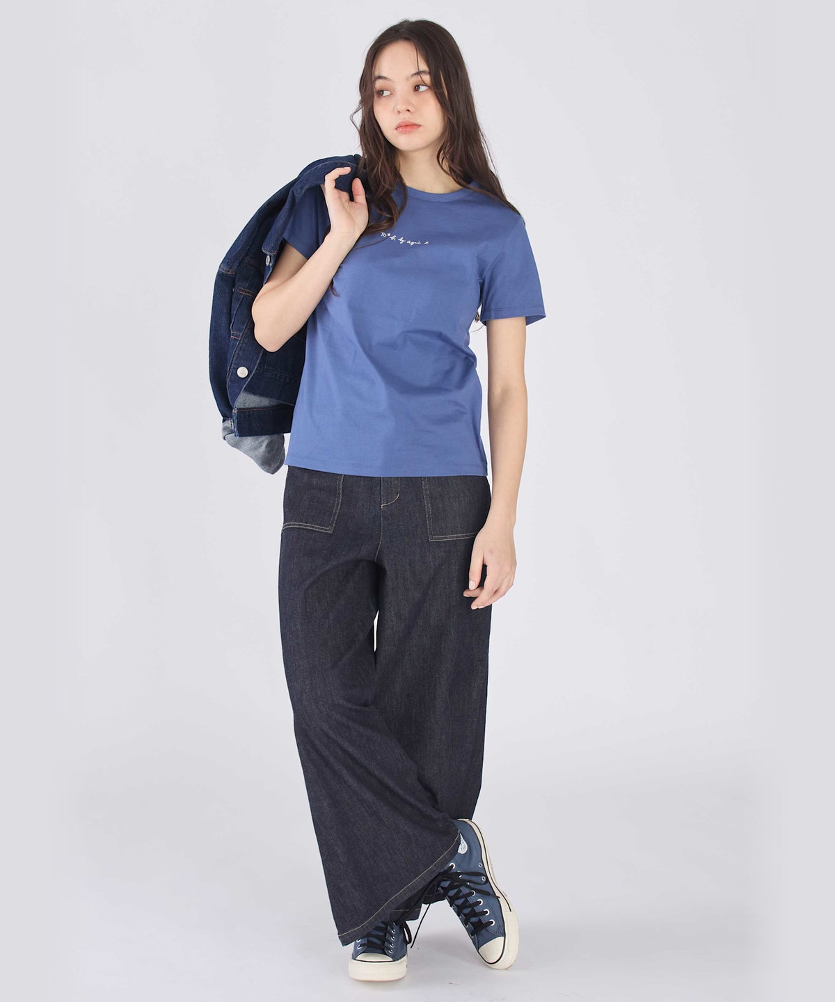 To b. by agnès b. ミニロゴ コットン 半袖 Tシャツ ブルー