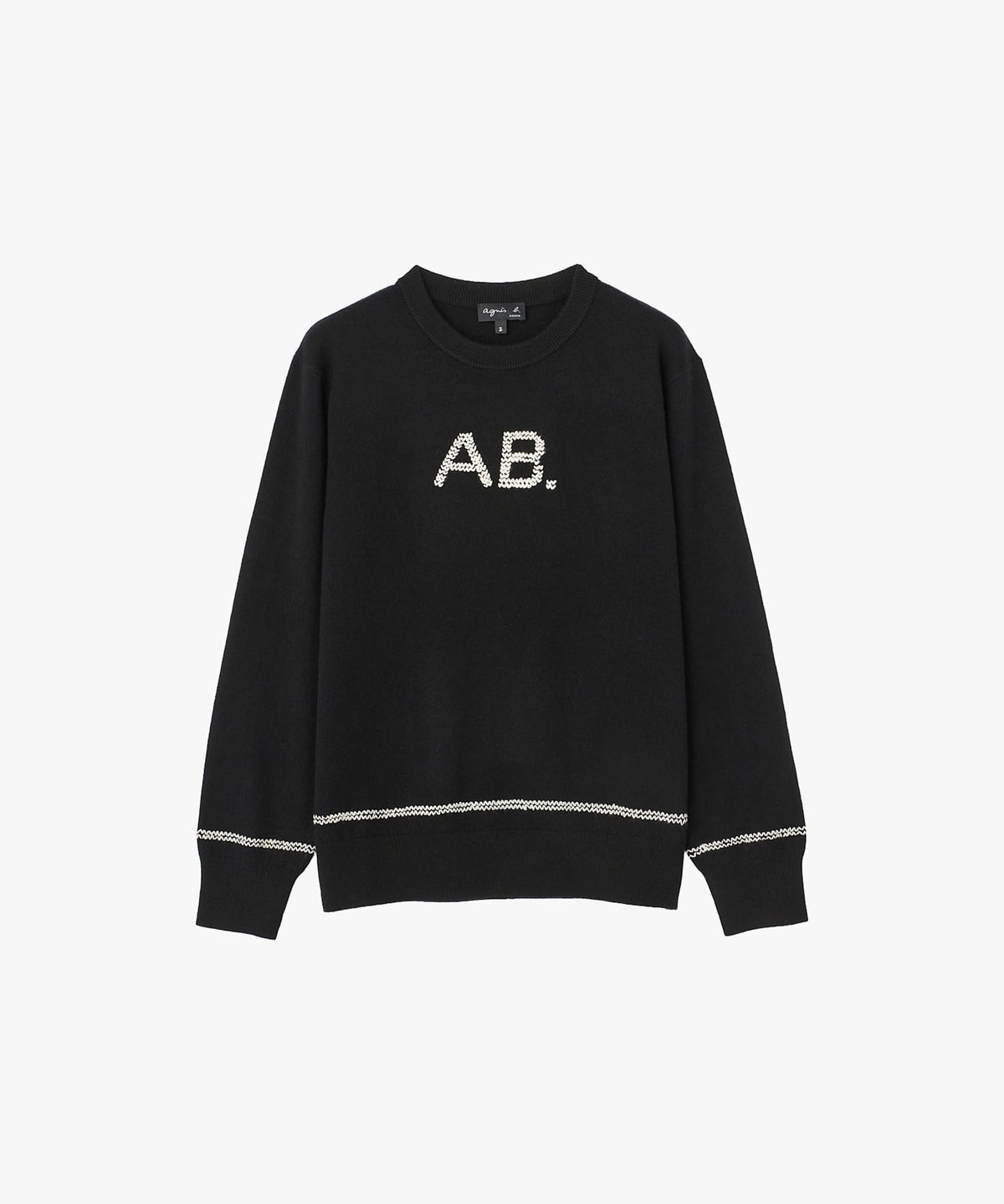 FEMME ウィメンズ "AB."刺繍 長袖 ニットプルオーバー ブラック