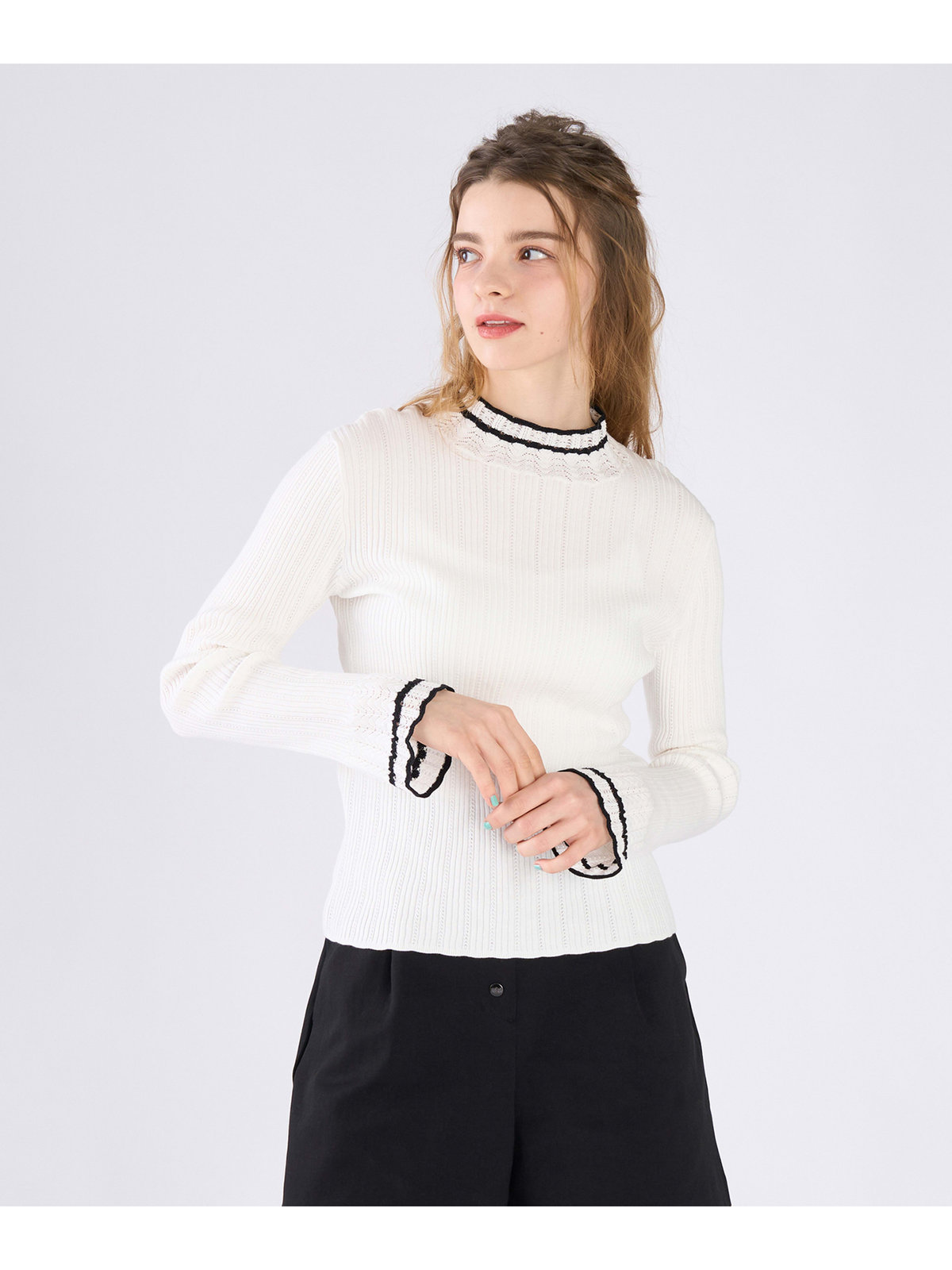 To b. by agnès b. コットン オープンワーク ニット プルオーバー ホワイト