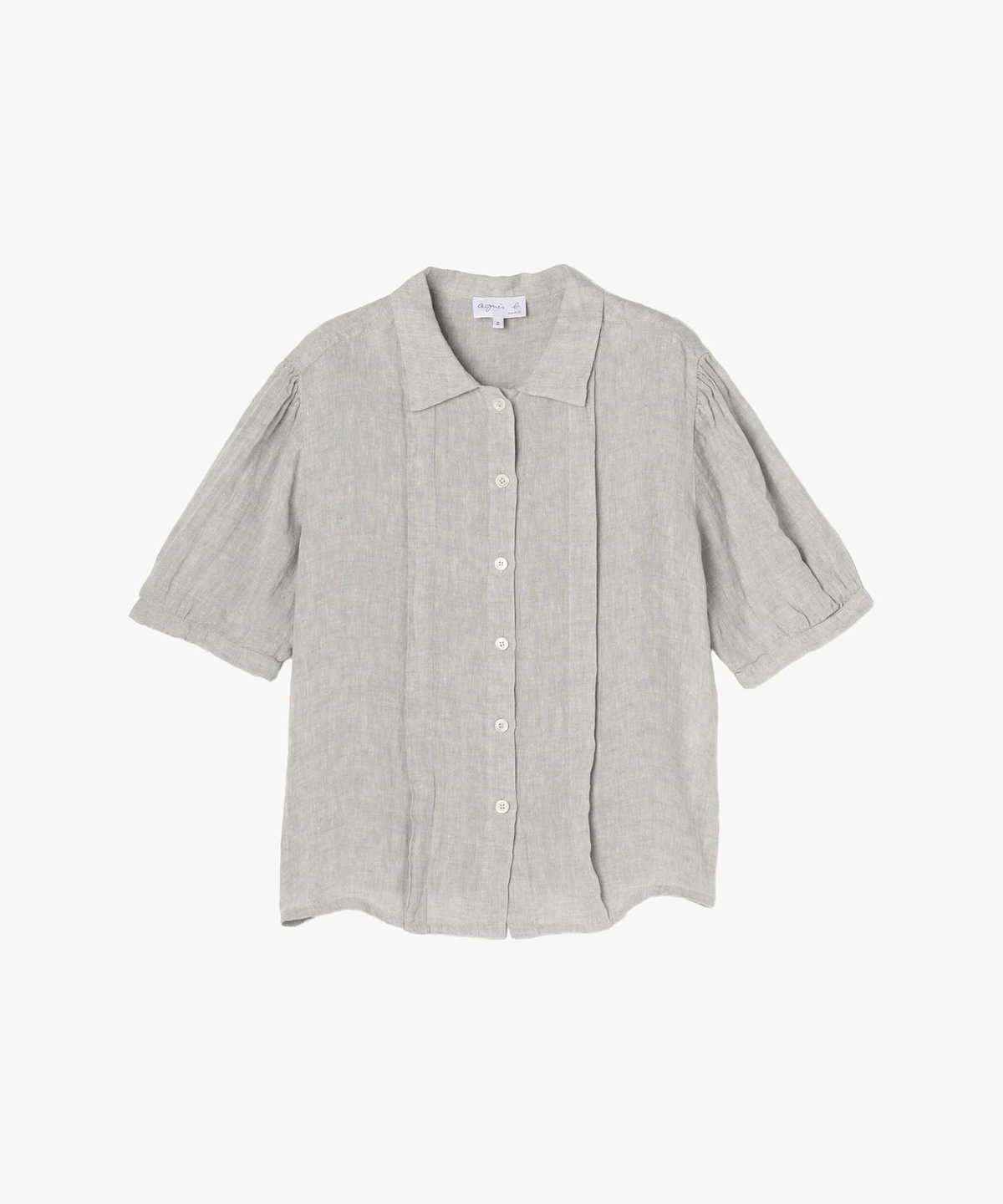 FEMME ウィメンズ リネン 半袖 スタンドカラー ブラウス "New Desir" グレー