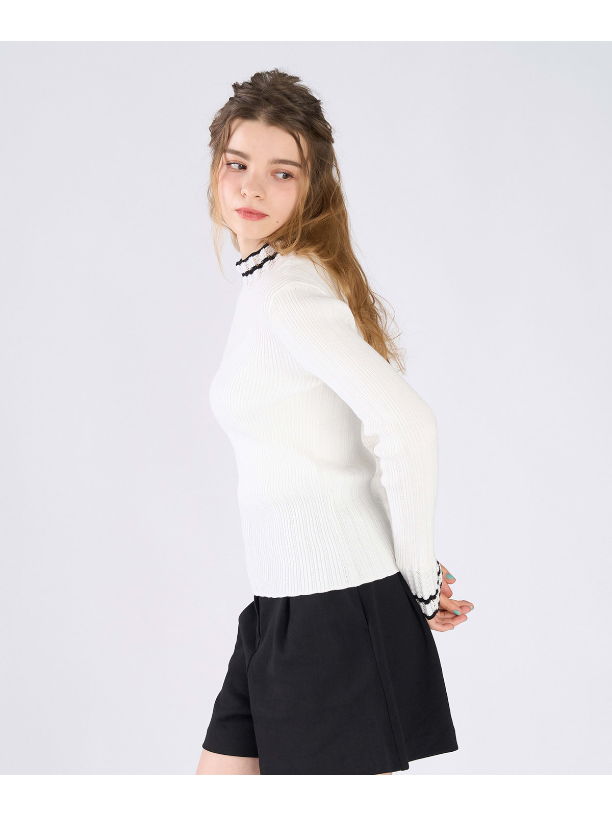 To b. by agnès b. コットン オープンワーク ニット プルオーバー ホワイト