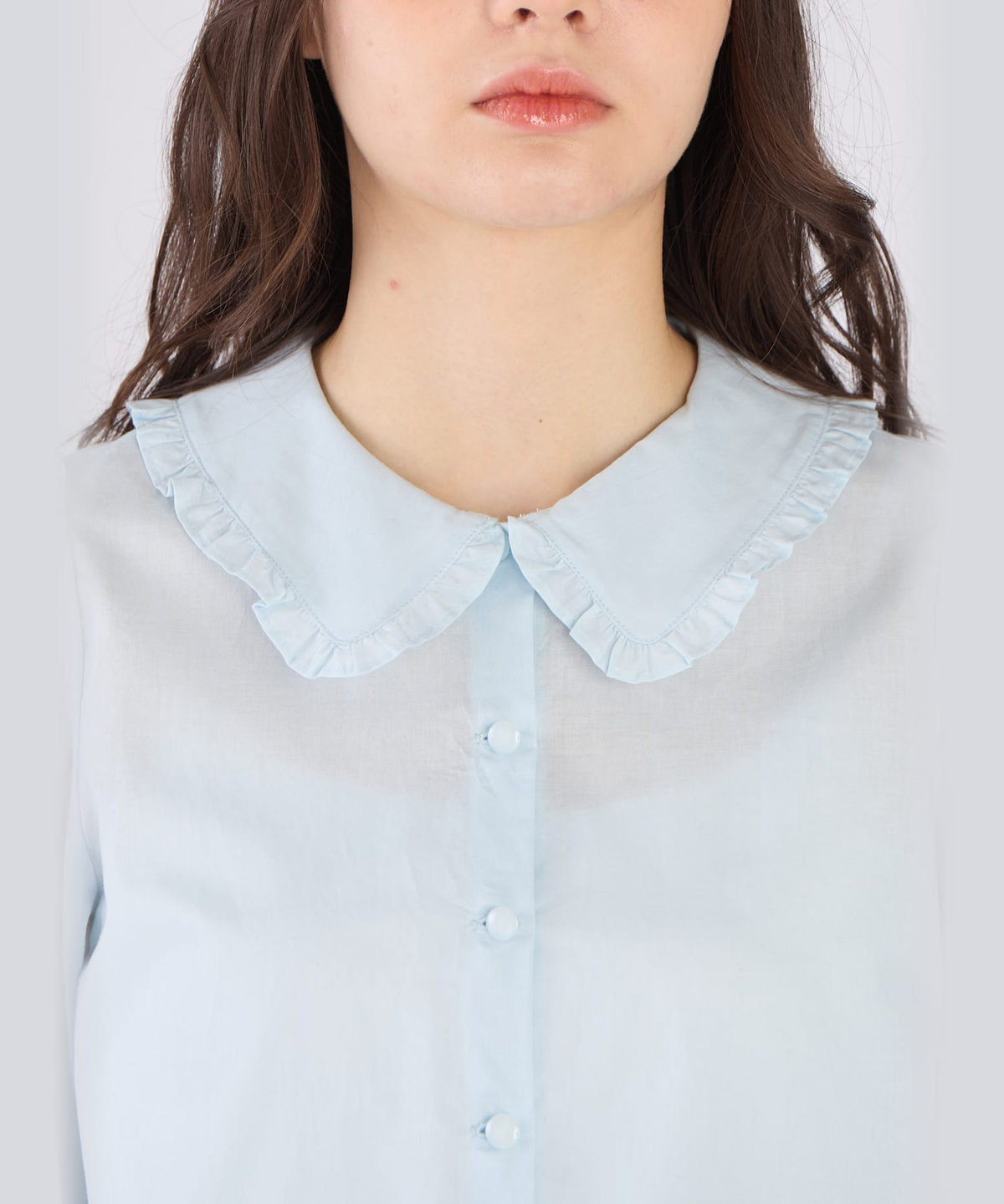 To b. by agnès b. コットン フリルカラー 長袖 ブラウス ライトブルー