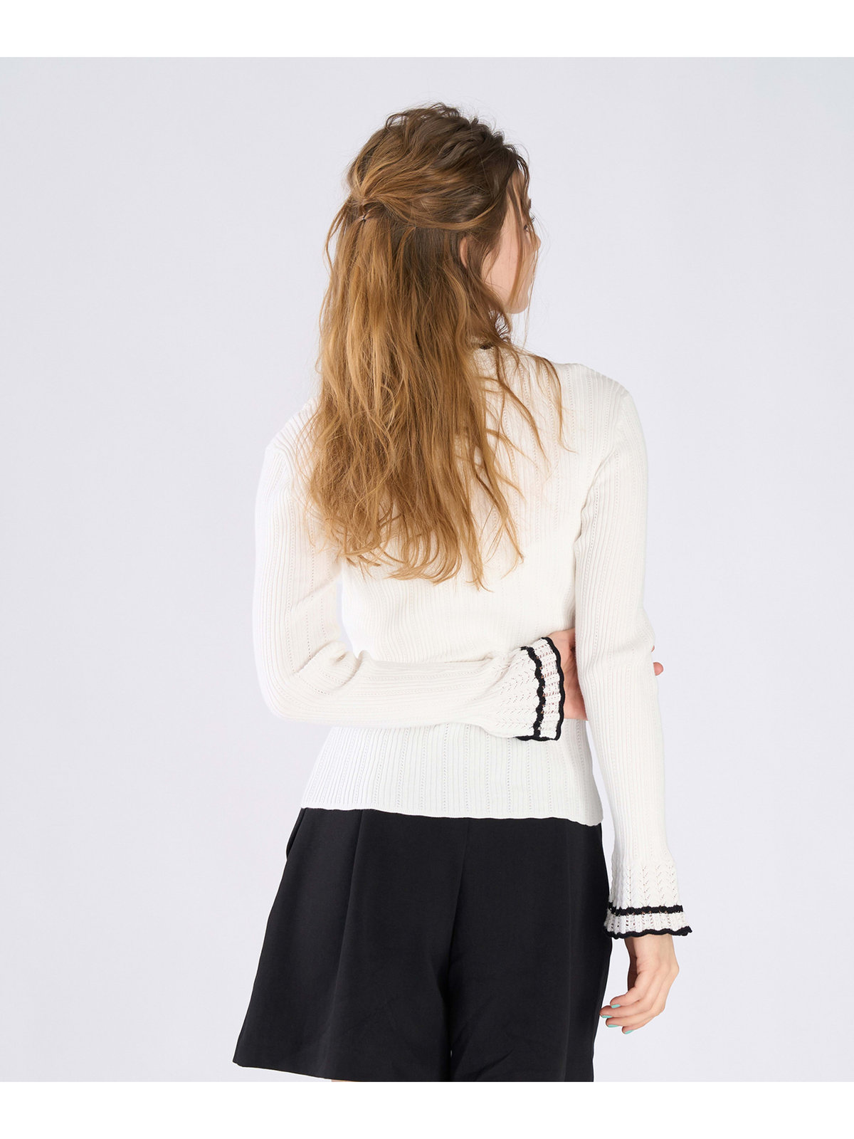 To b. by agnès b. コットン オープンワーク ニット プルオーバー ホワイト