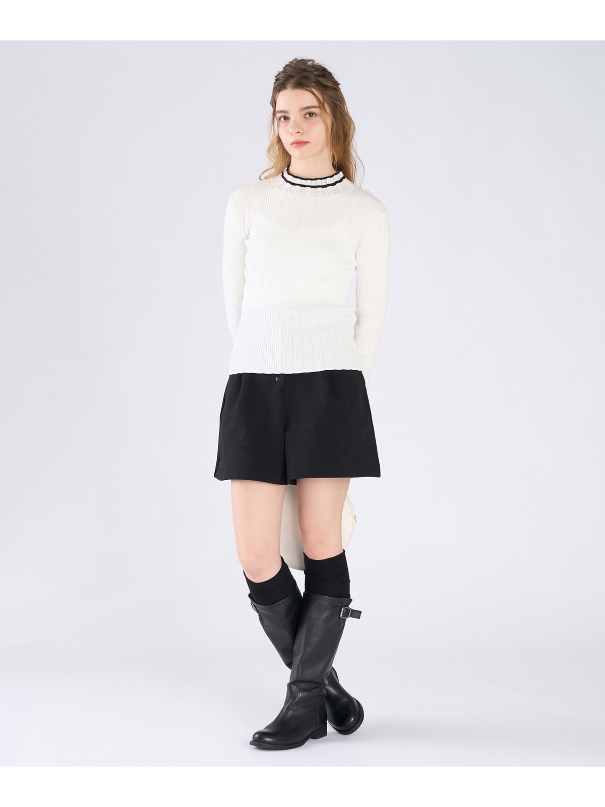 To b. by agnès b. コットン オープンワーク ニット プルオーバー ホワイト