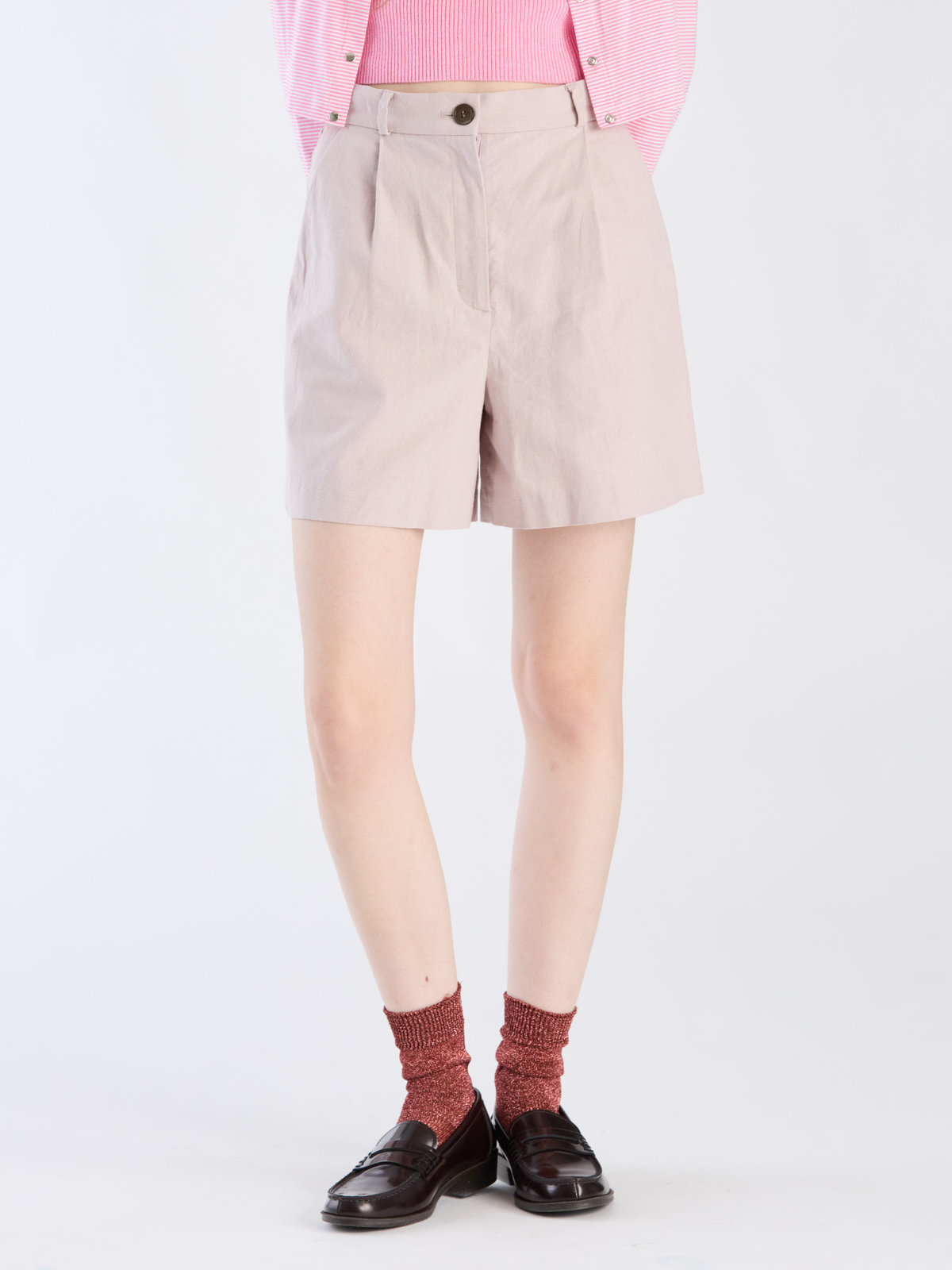 To b. by agnès b. 【Outlet】リネンコットンキャンバスショートパンツ ピンク