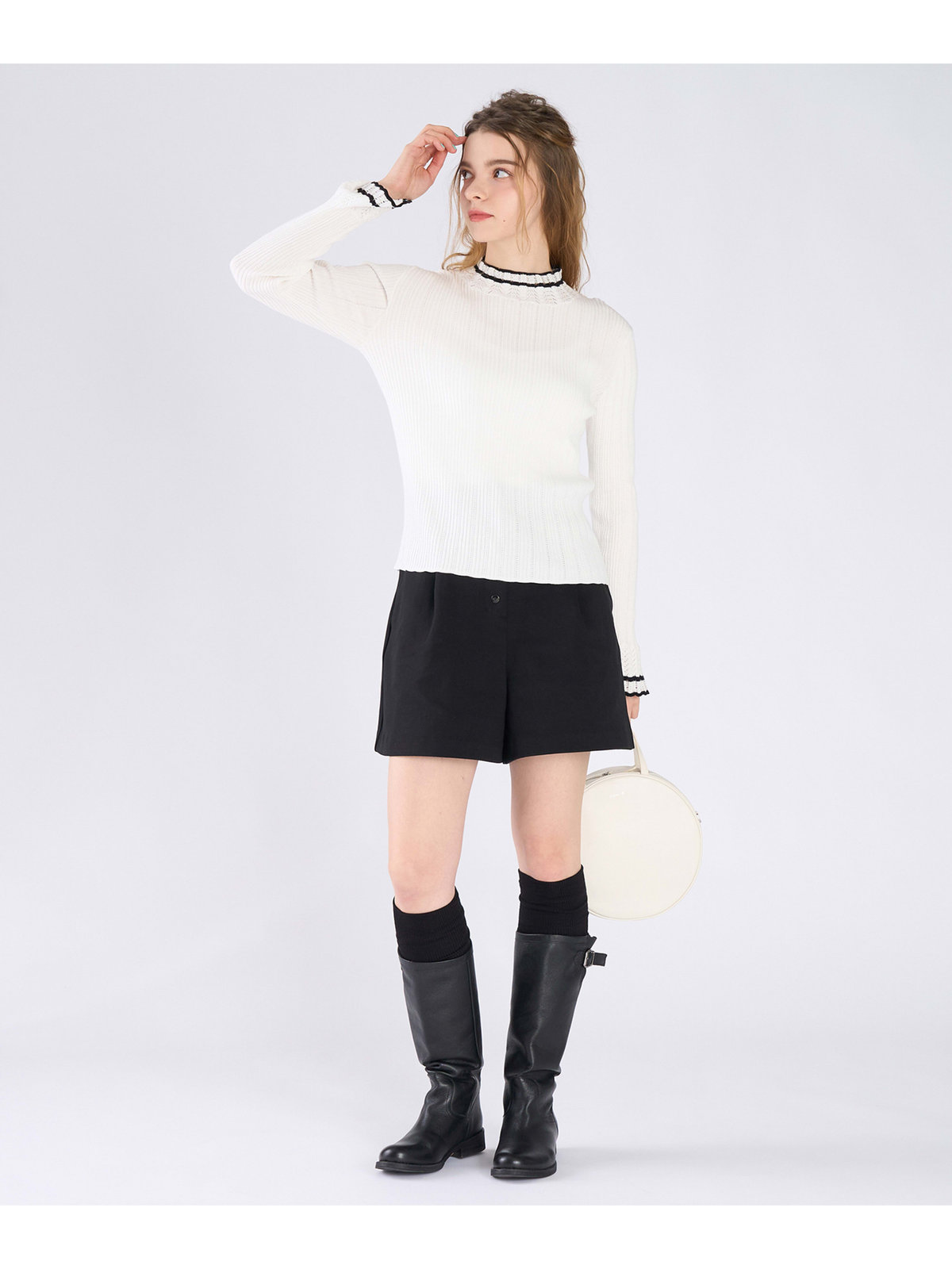 To b. by agnès b. コットン オープンワーク ニット プルオーバー ホワイト